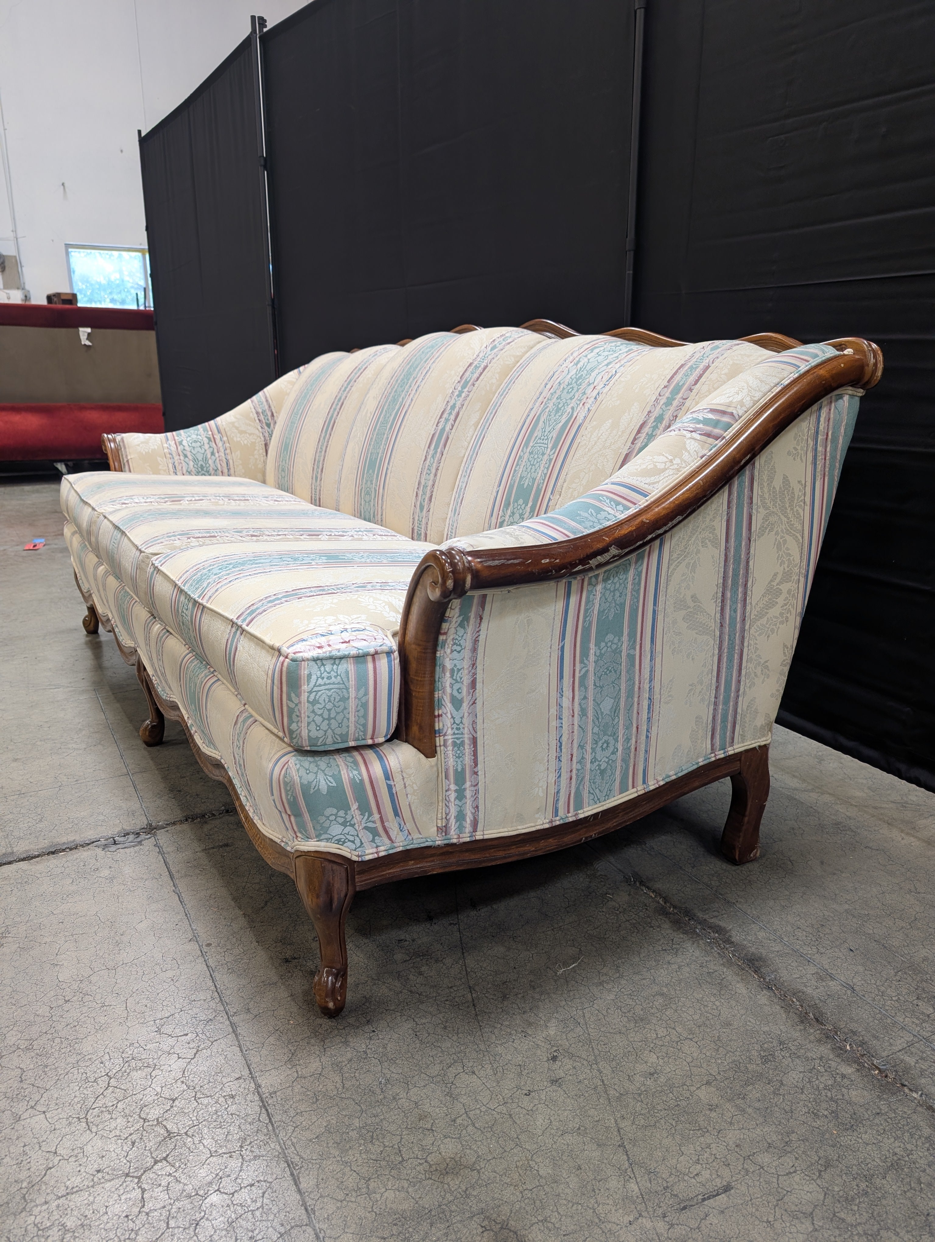 Cochrane Furniture Company Three-Seater Sofa with Carved Wood Frame