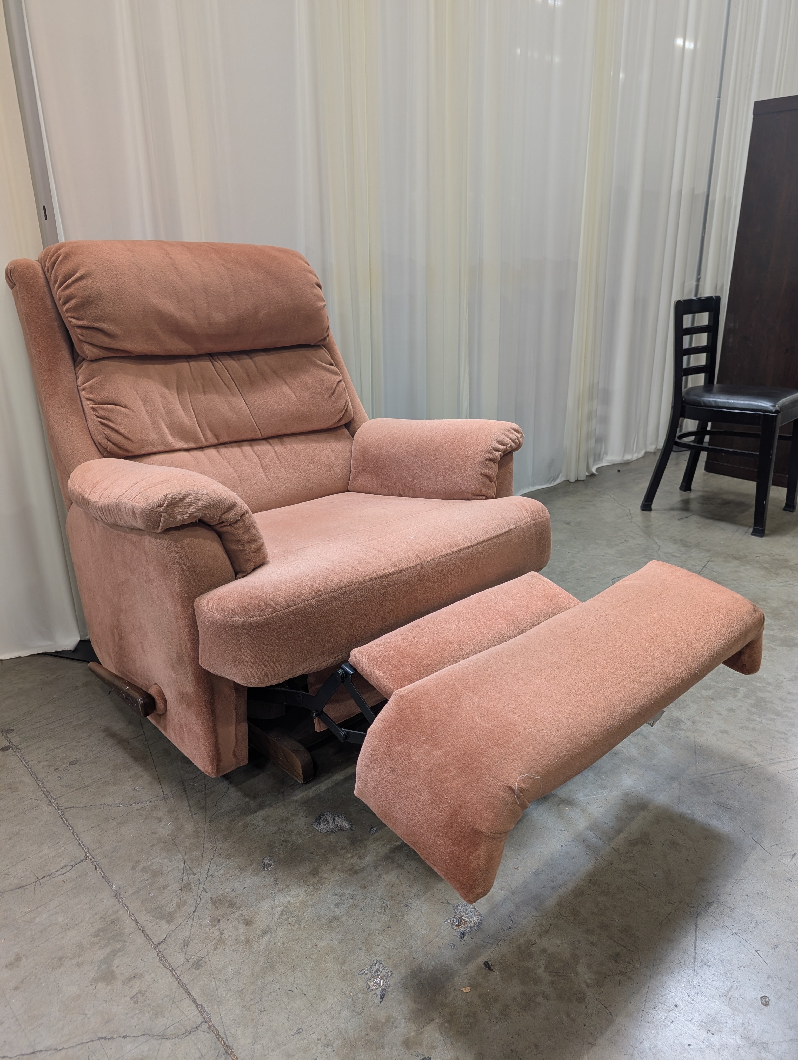 Muted Peach Plush Fabric Recliner