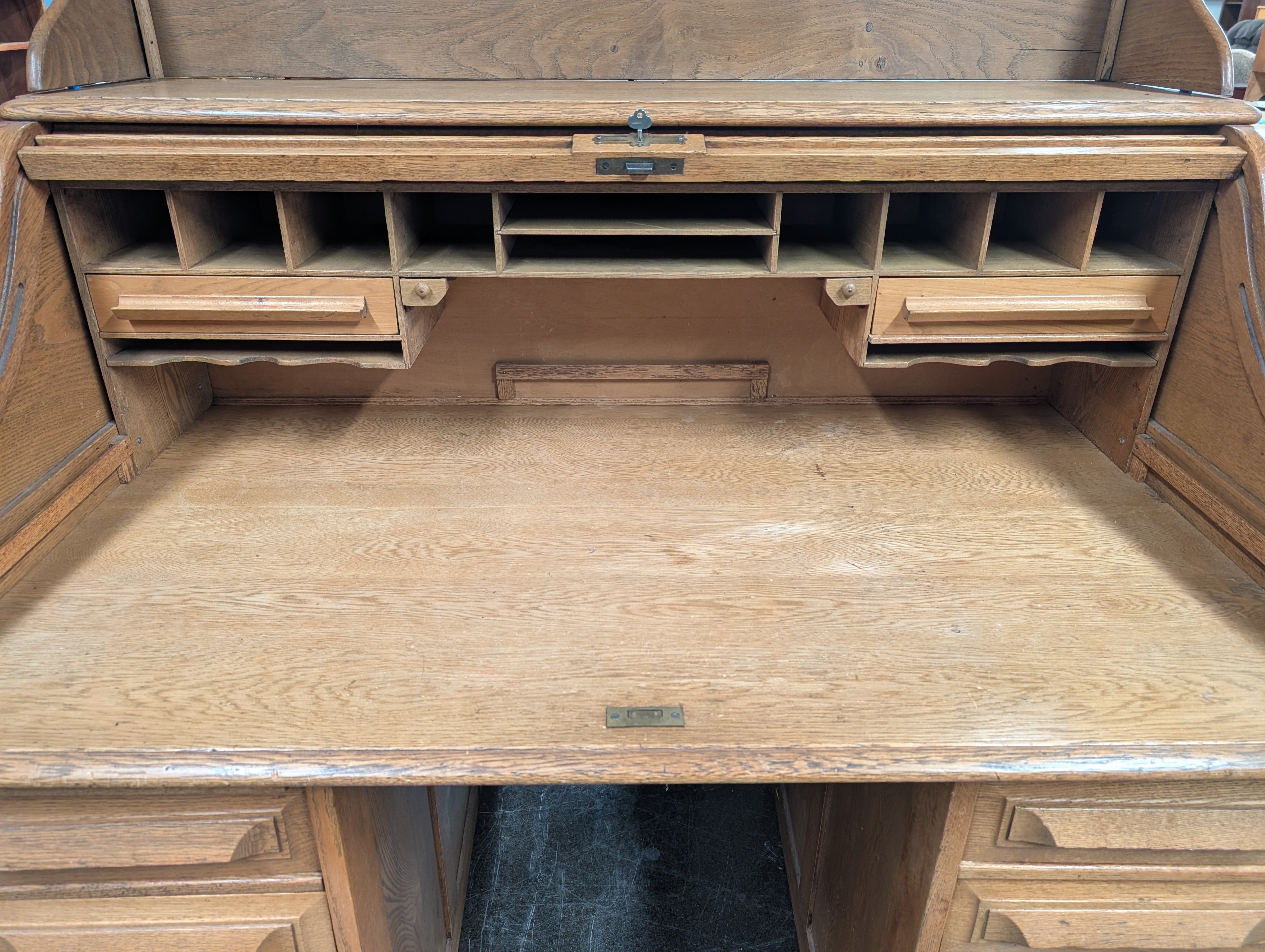 Vintage Oak Wood Roll Up Secretary Desk
