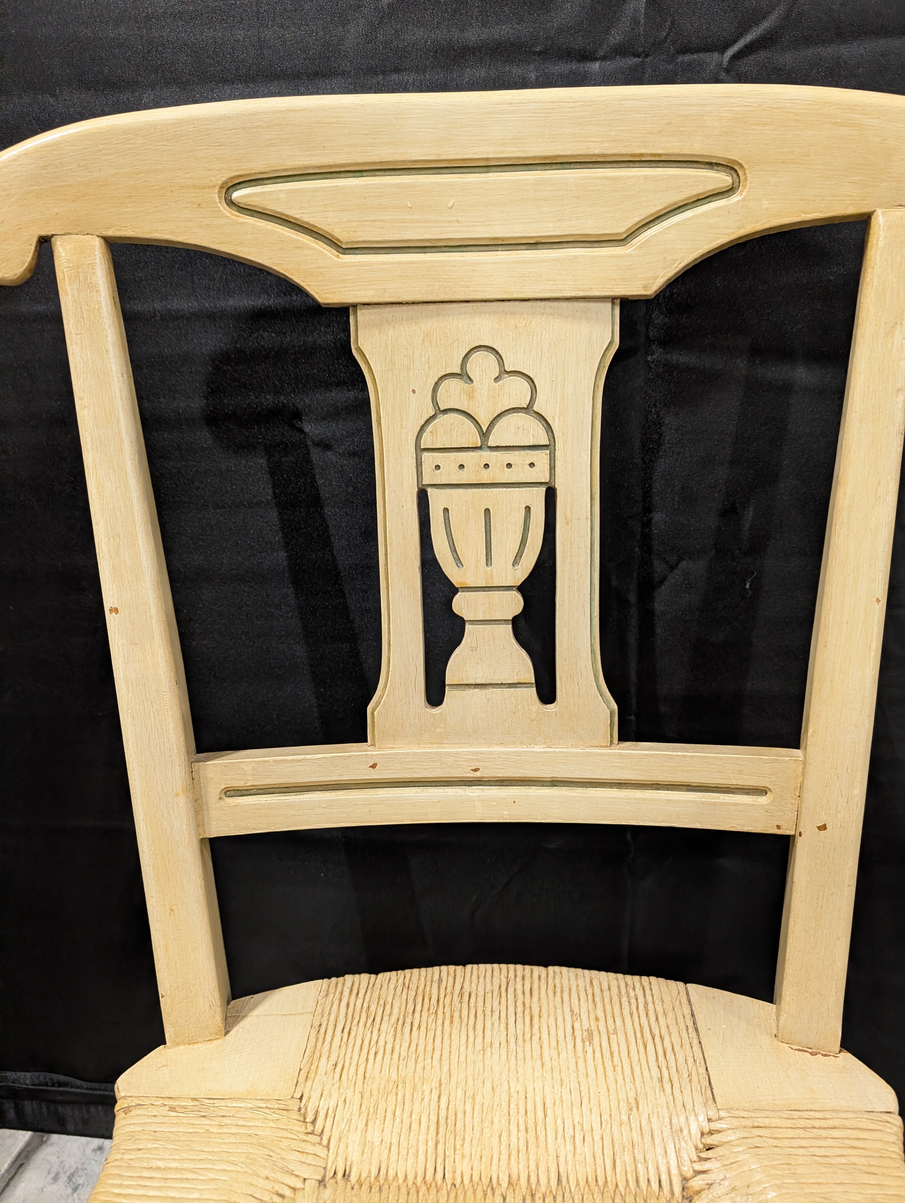 Carved Wood Dining Chair with Woven Rush Seat