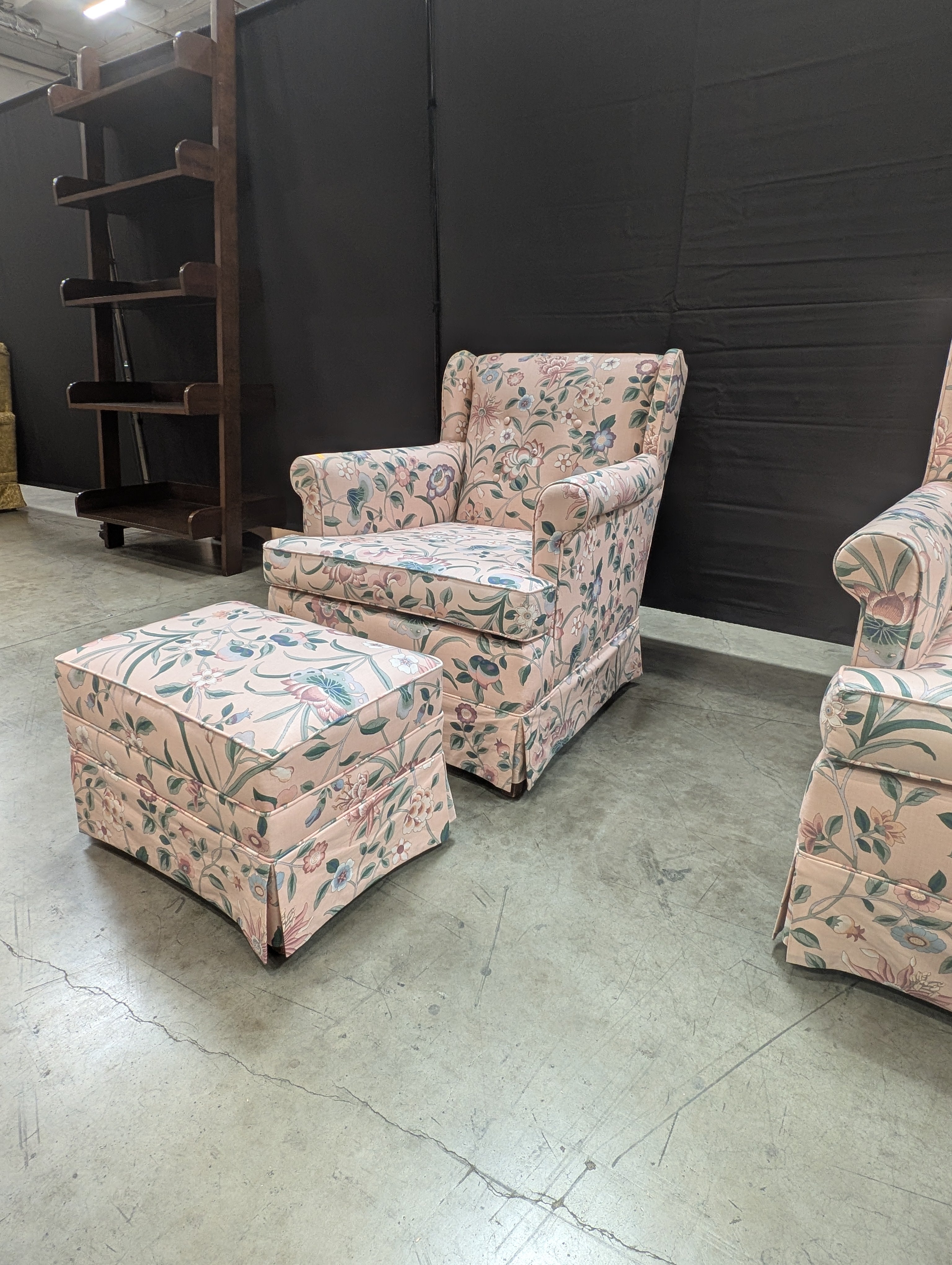 Vintage Style Floral Upholstered Armchair & Ottoman