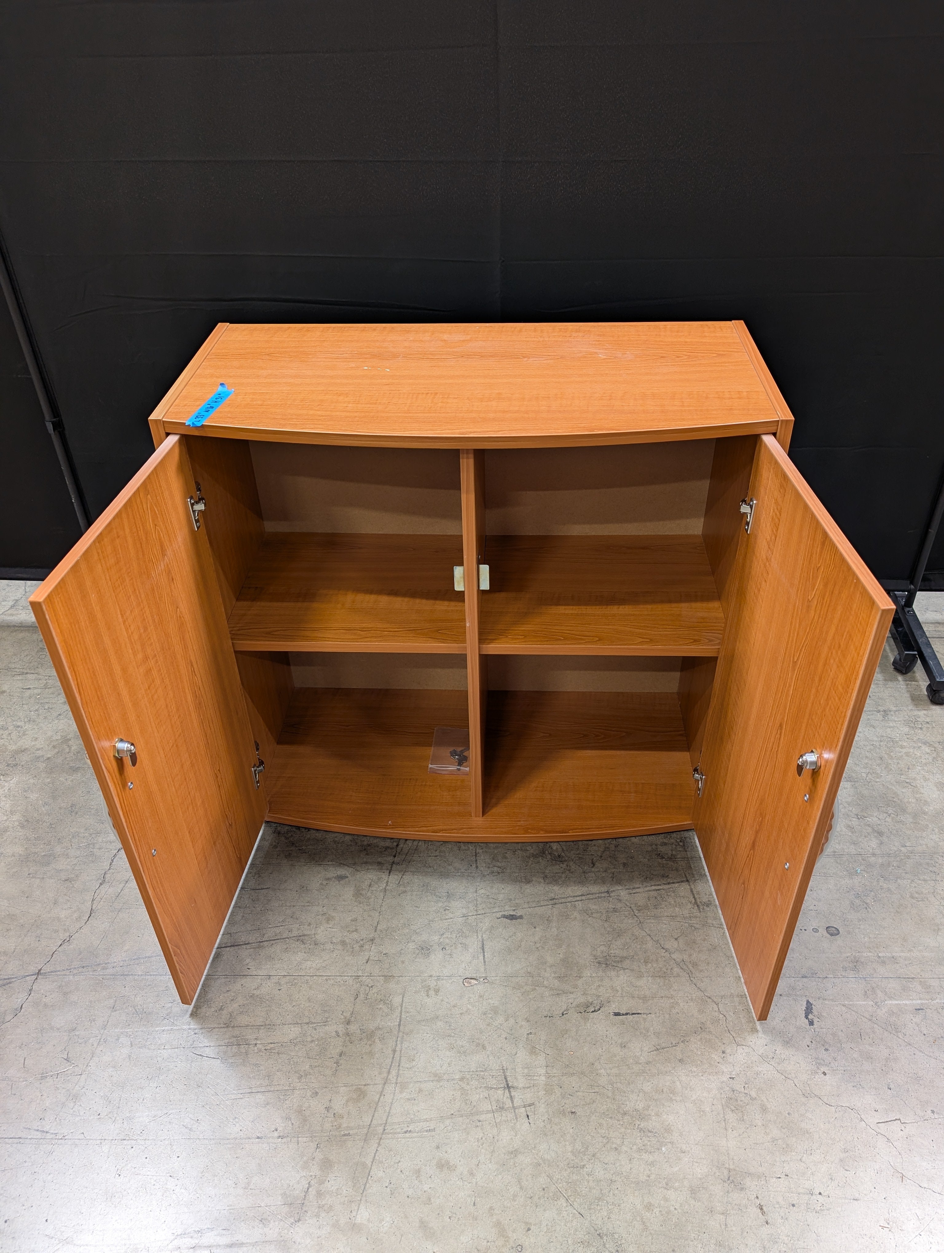 Modern Honey Tone Wood-Look Storage Cabinet with Locking Drawer