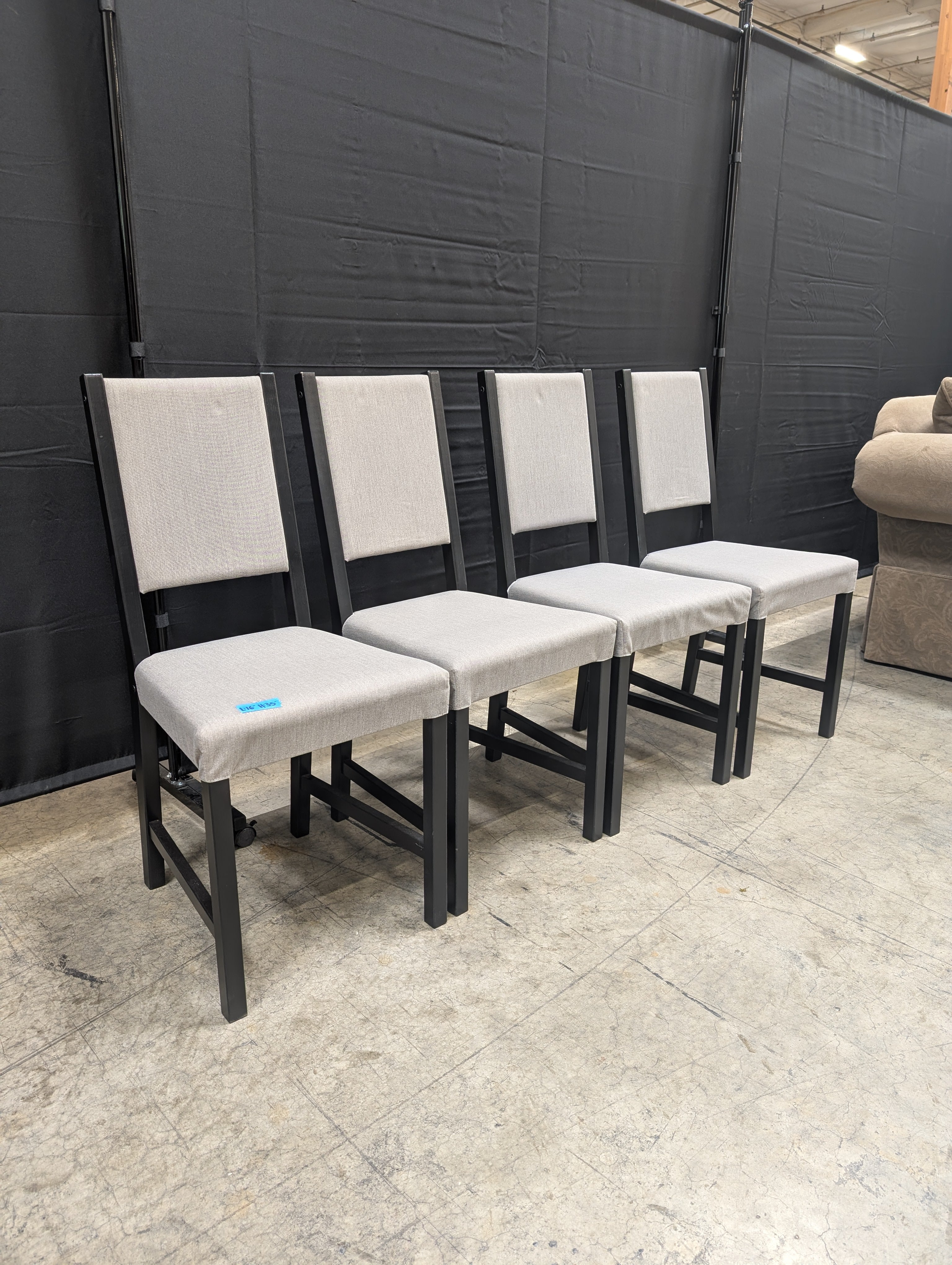 Set of Four Grey Fabric Dining Chairs