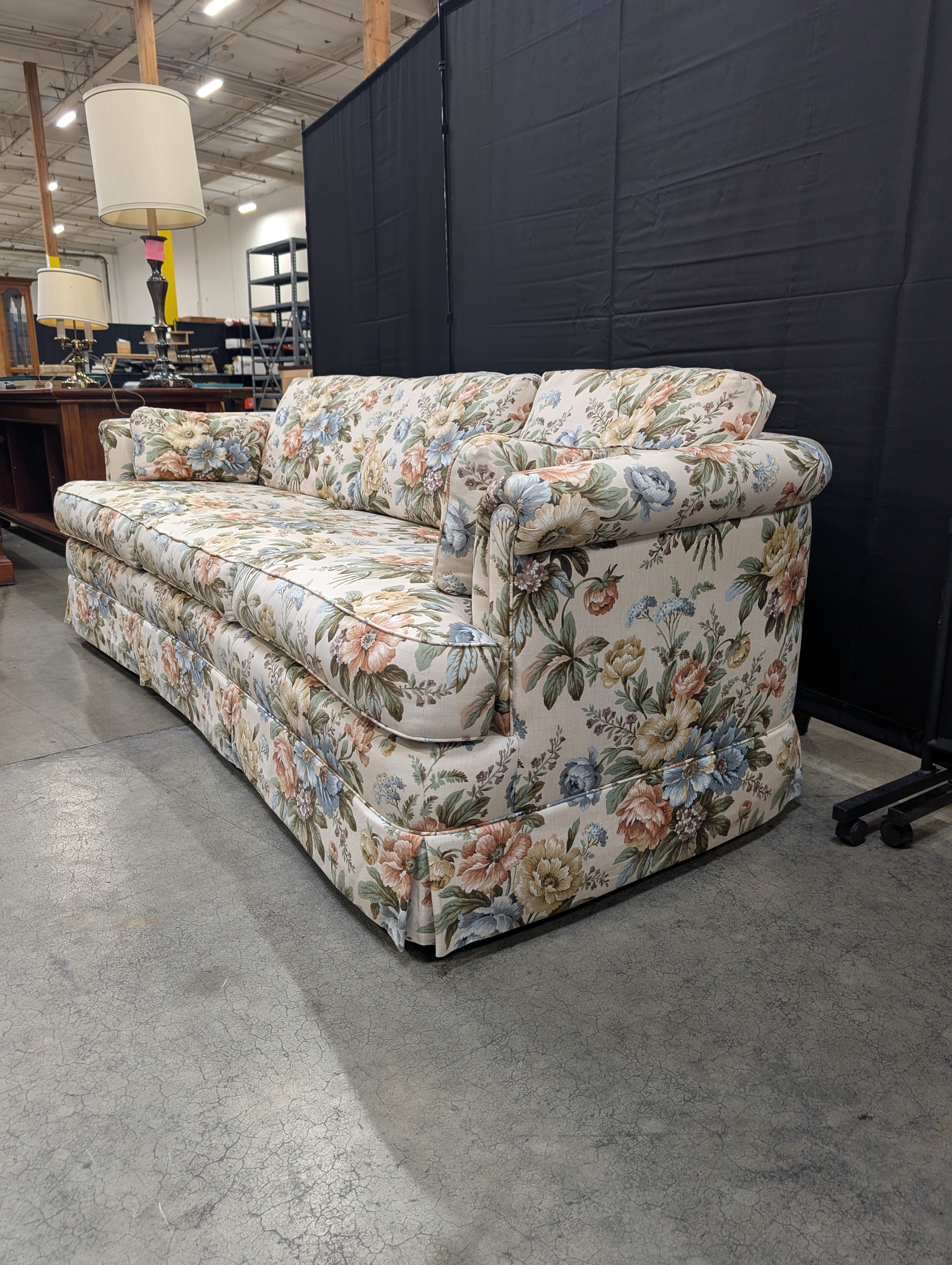 Traditional Floral Upholstered Three-Cushion Sofa