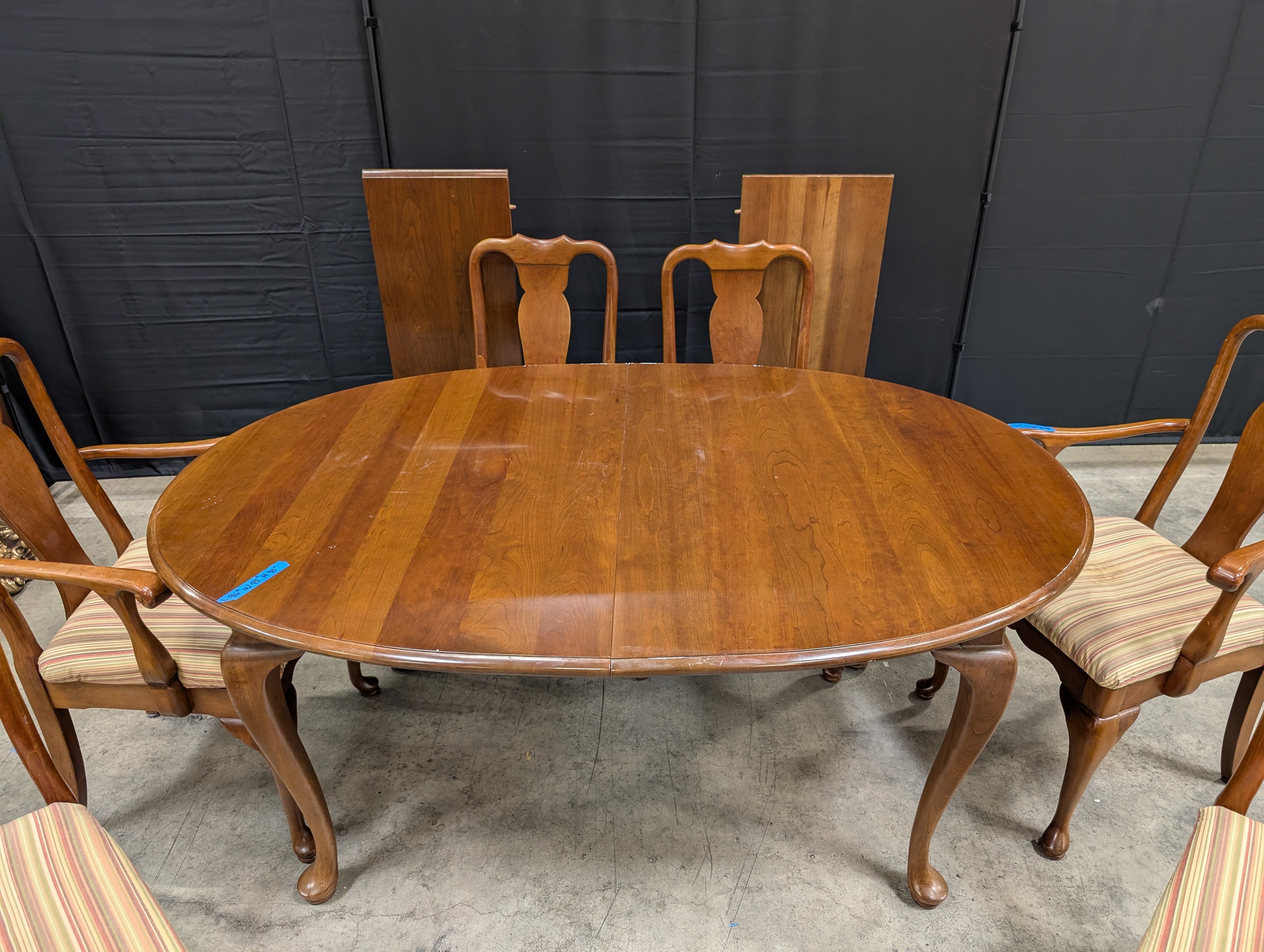 L. & J.G. Stickley Furniture Wood Dining Table with Leafs and Set of Six Carved Back Chairs