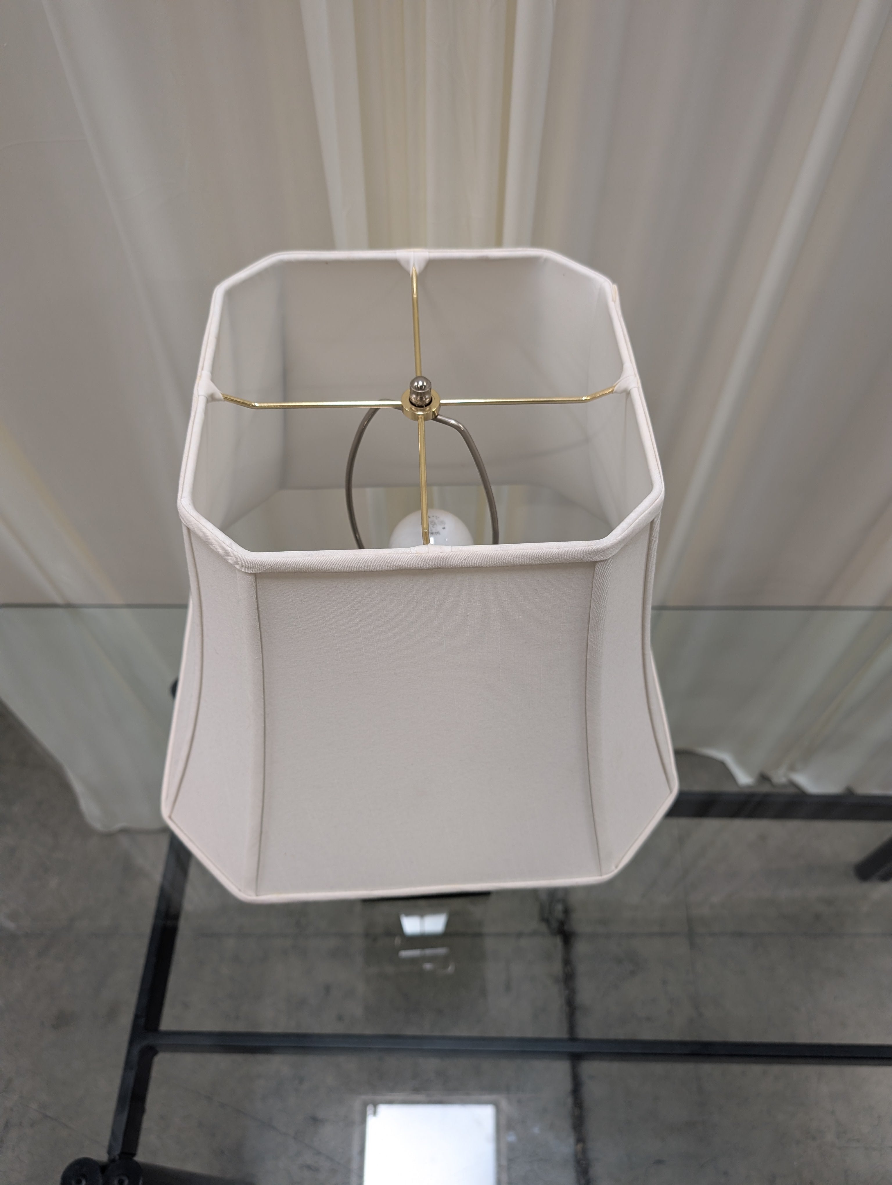 Brushed Nickel Finish Table Lamp with White Fabric Shade