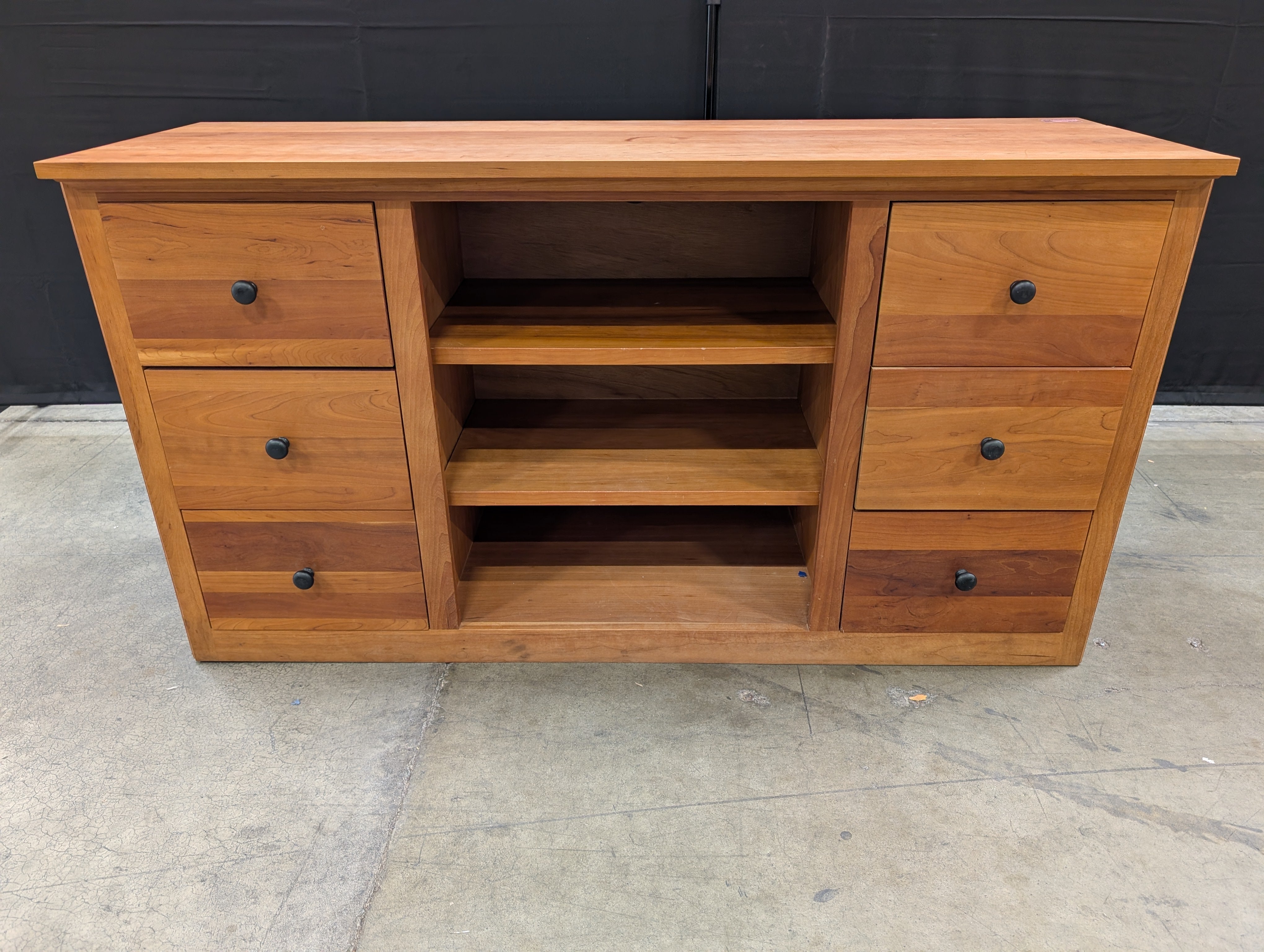 Solid Wood Media Console with Storage Drawers and Open Shelves