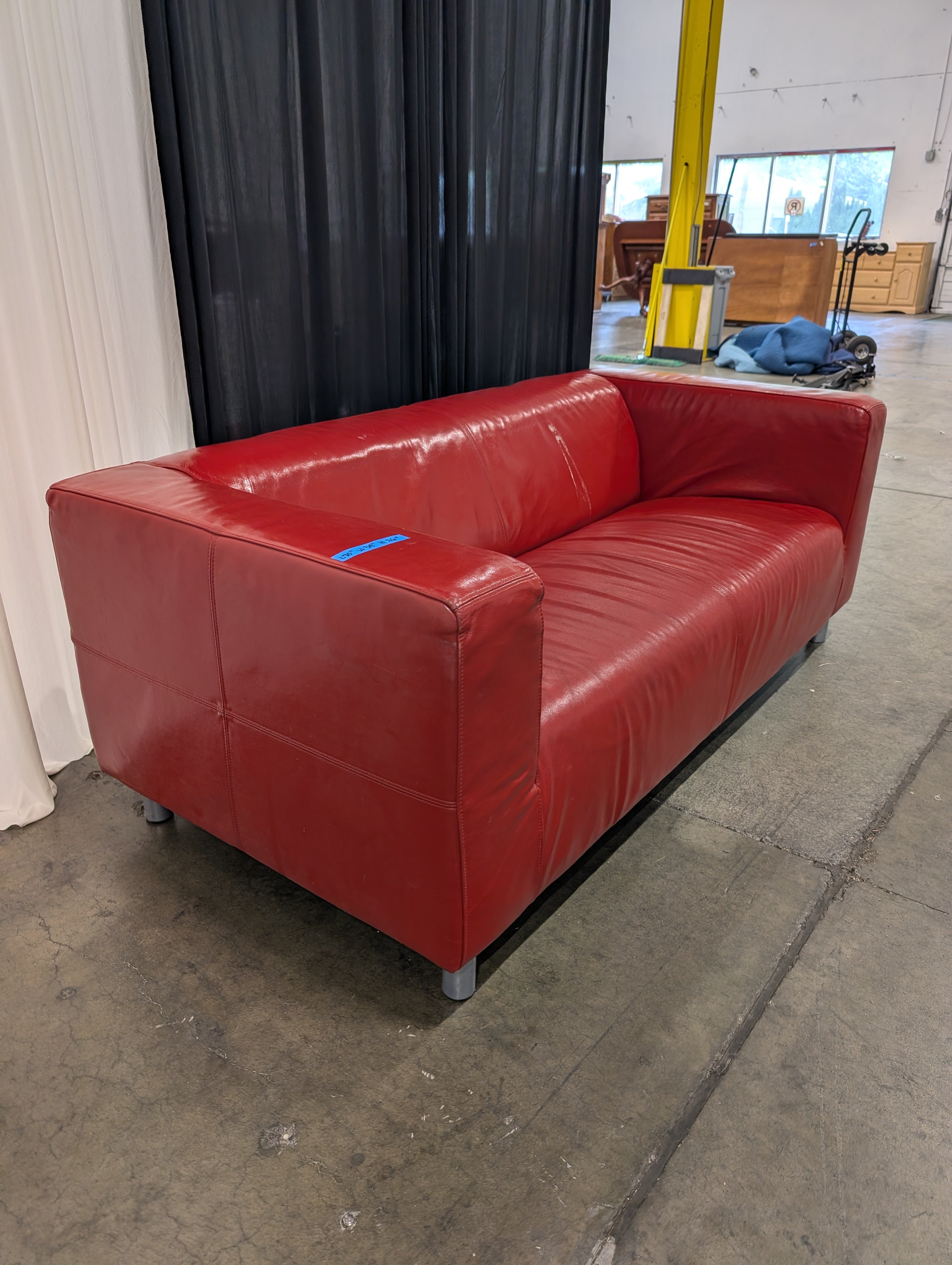 Red Leather Boxy Style Couch