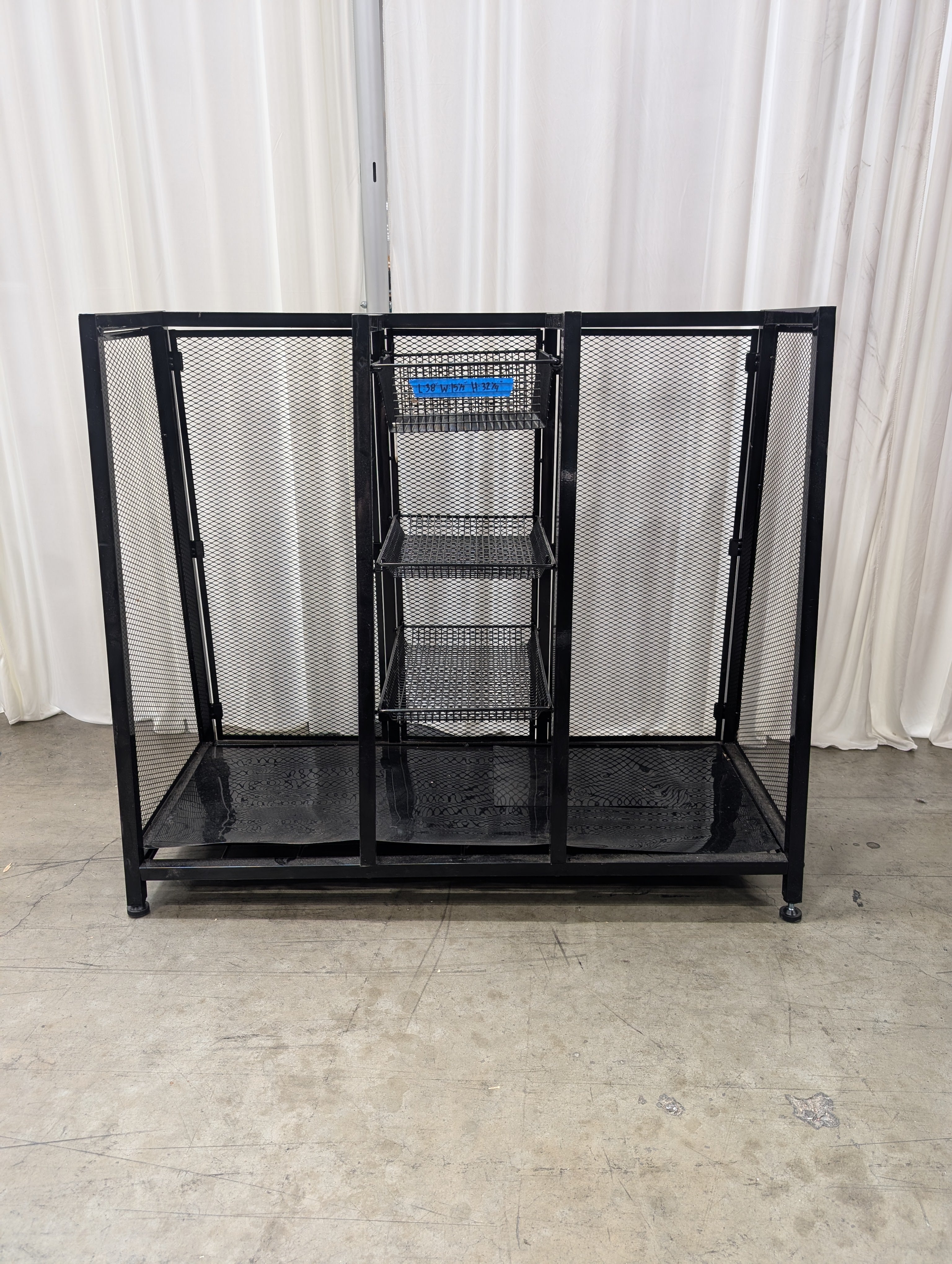 Black Metal Mesh Bookcase with Baskets