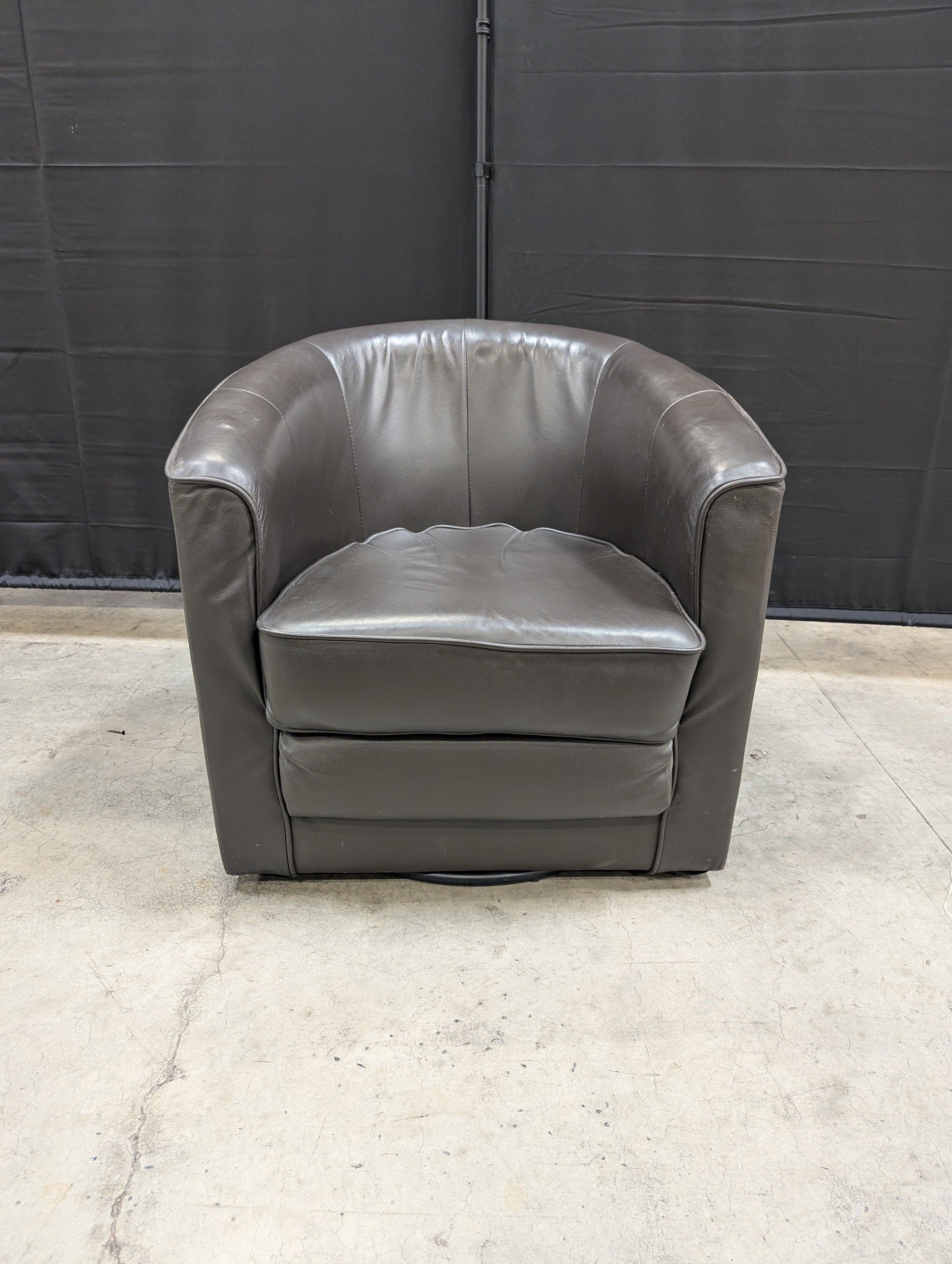 Contemporary Dark Brown Leather Barrel Armchair
