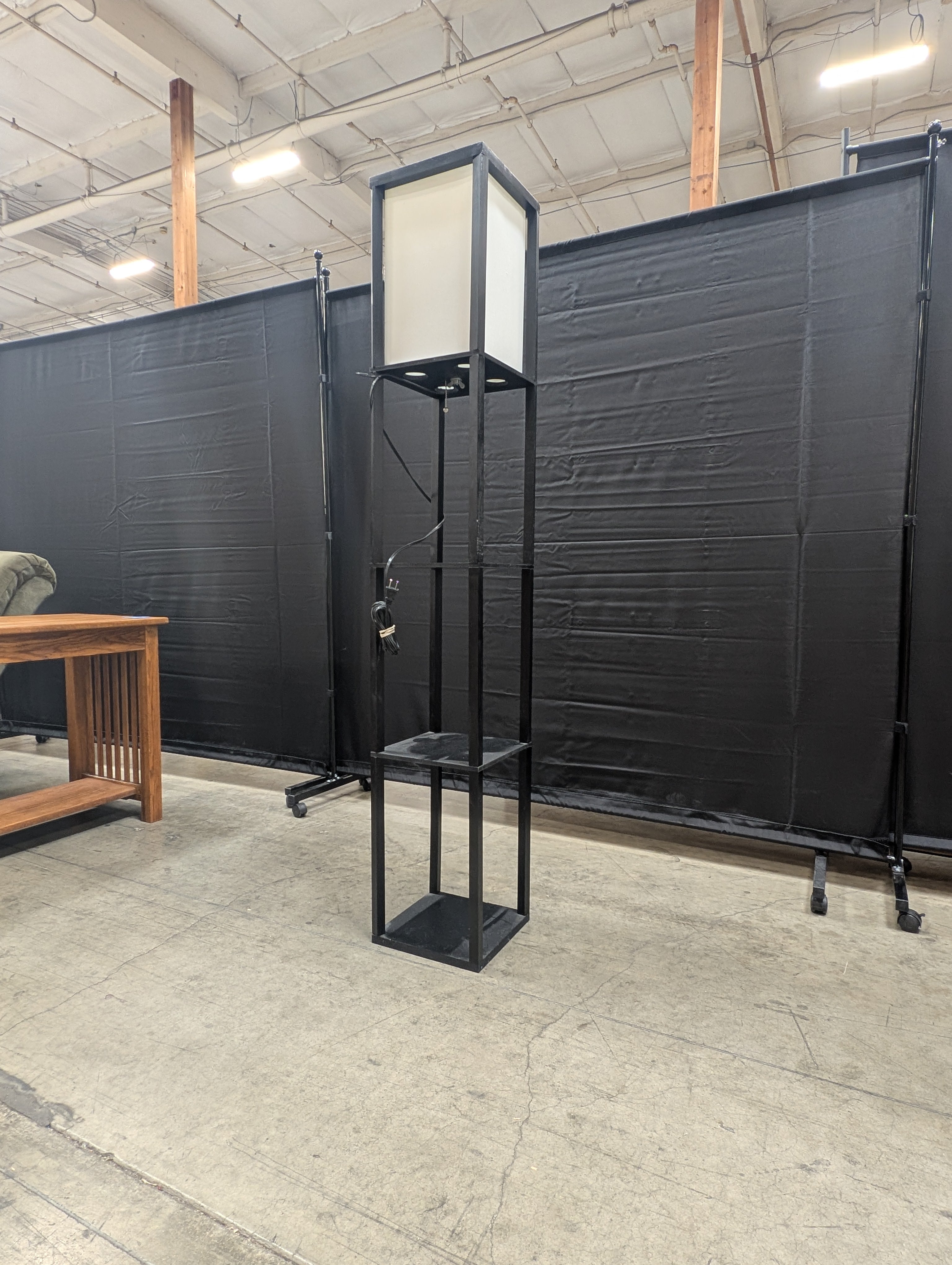 Modern Dark Frame Floor Lamp with Integrated Shelving Unit