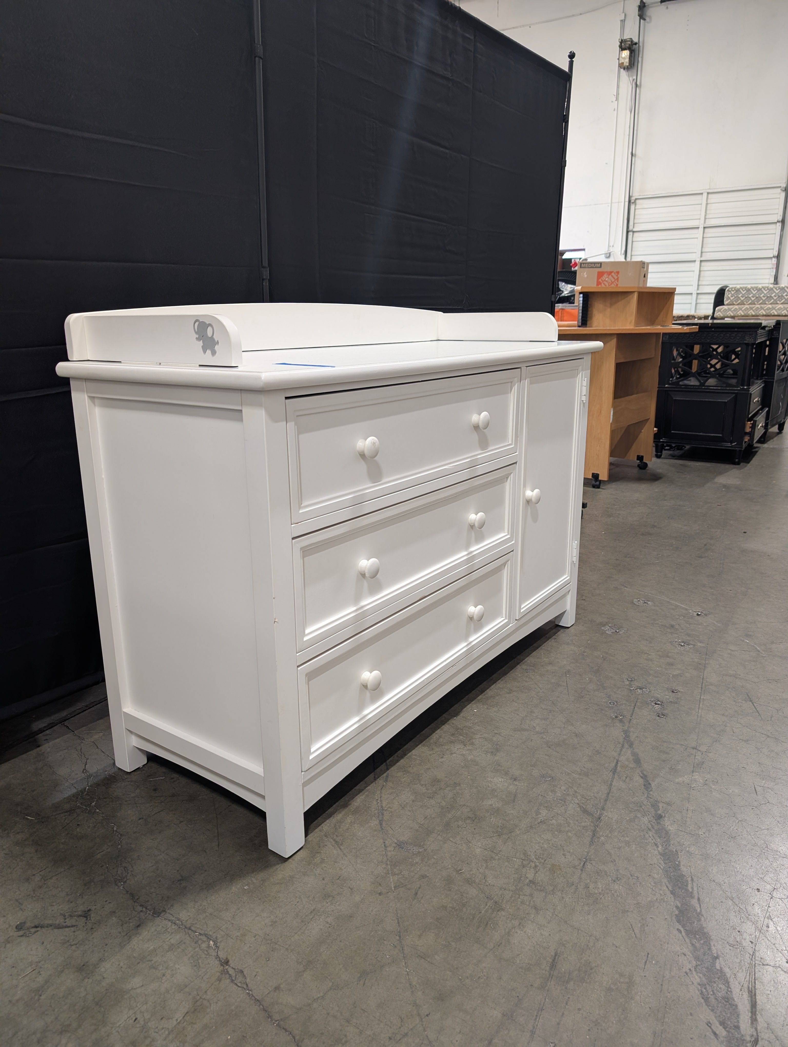 Bonavita Fine Children's White Wood Three-Drawer Dresser with Cabinet Door