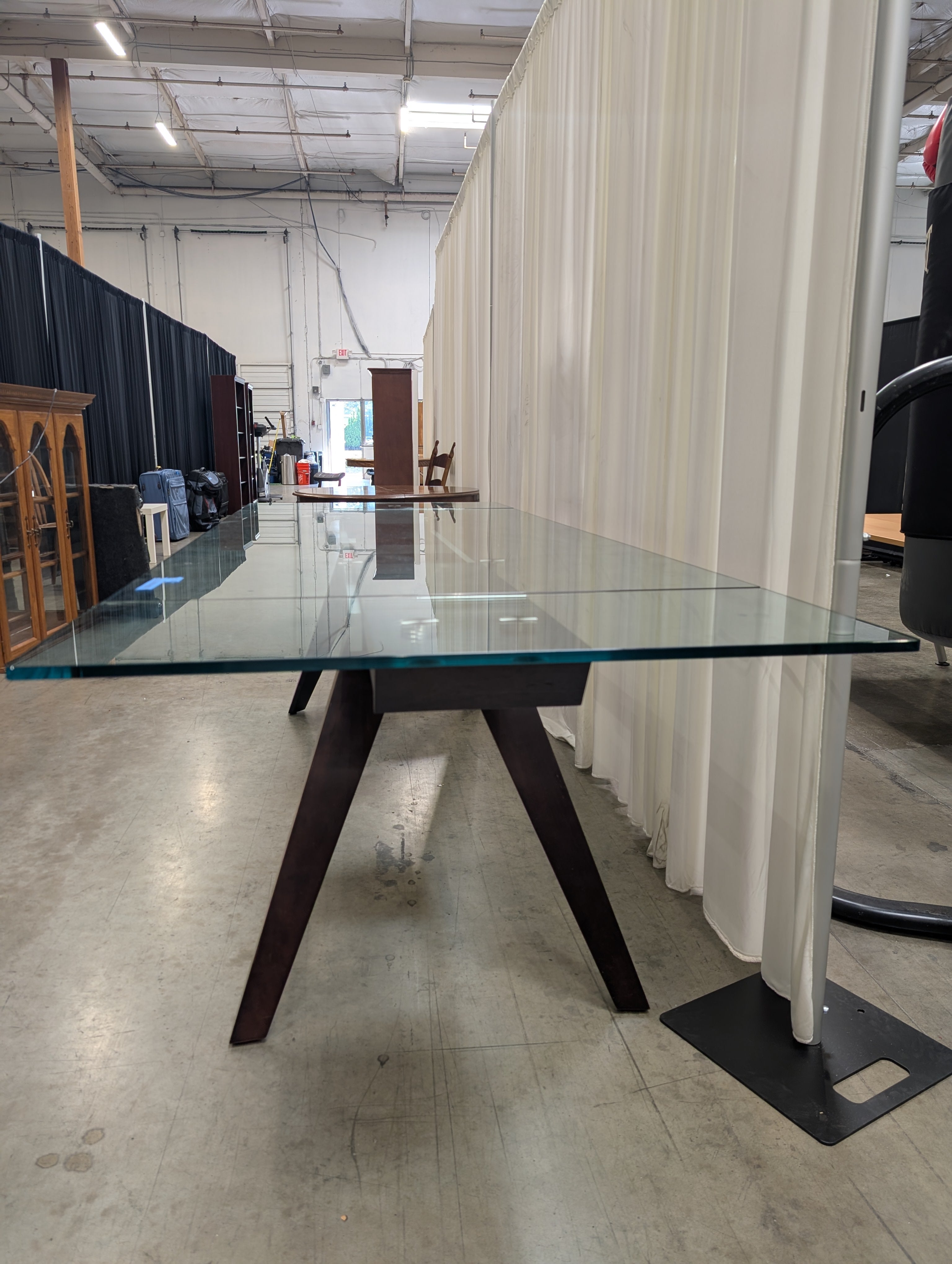 Smoked Glass Extending Dining Table in Dark Wood
