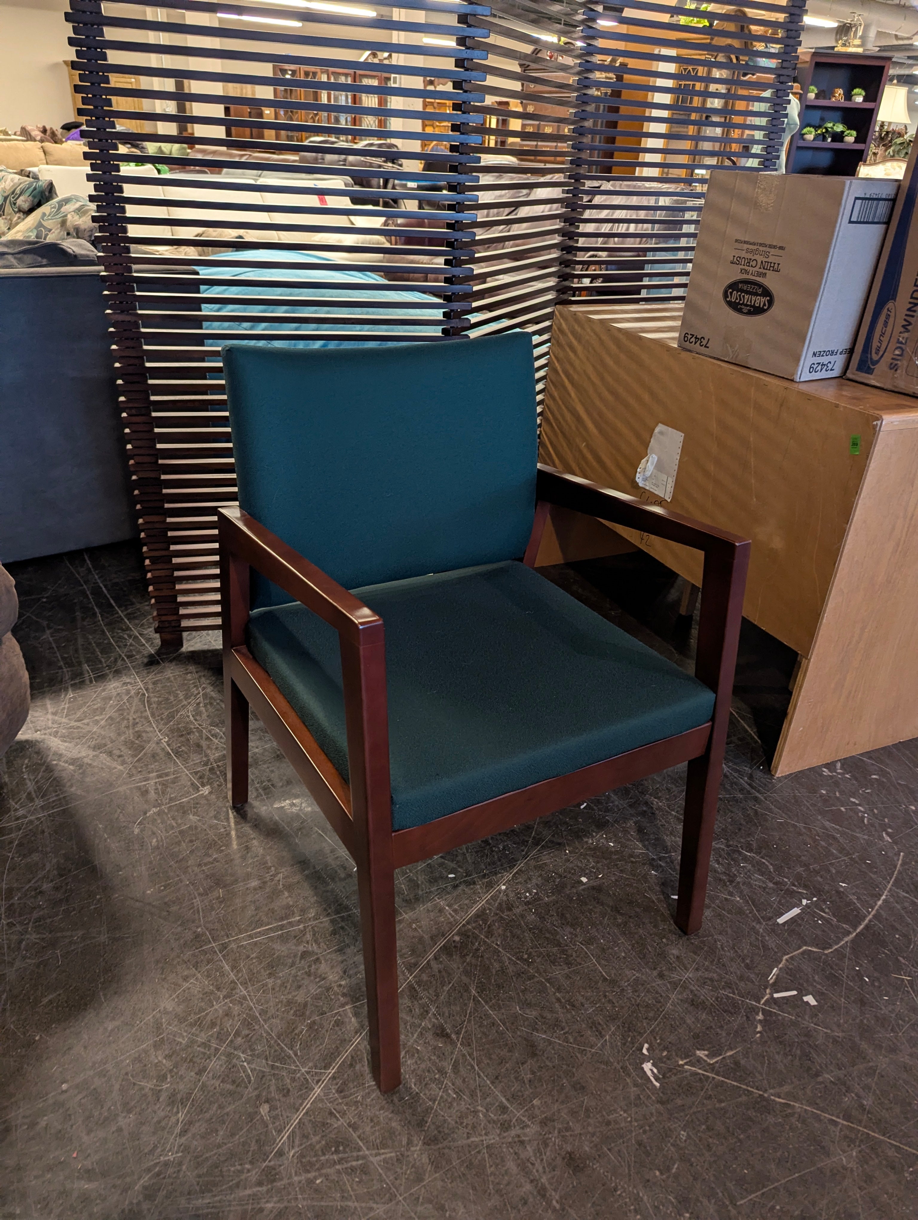 Sturdy Wood Frame Guest Chair with Dark Green Upholstery