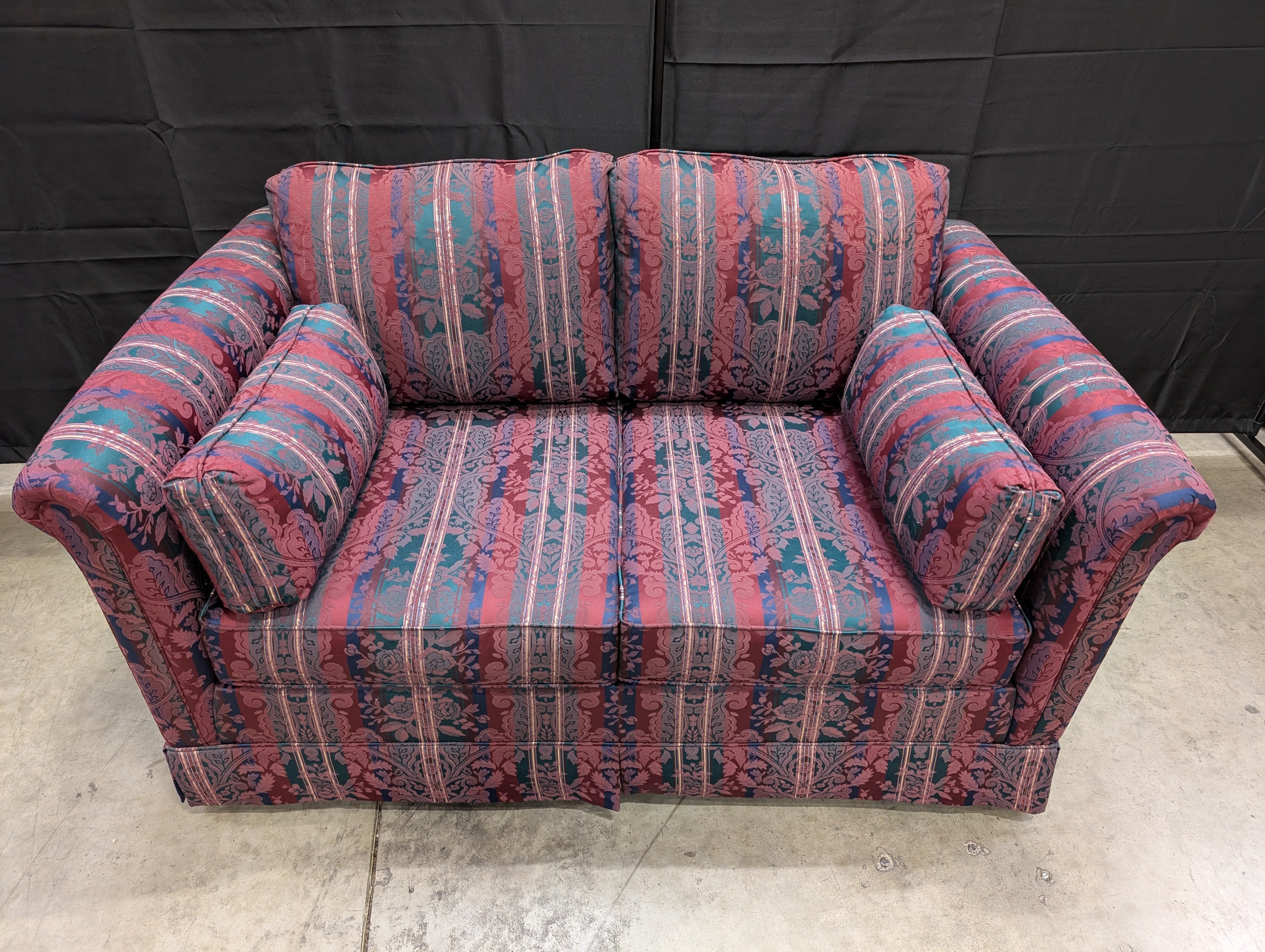 Traditional Burgundy Striped Two-Seater Sofa