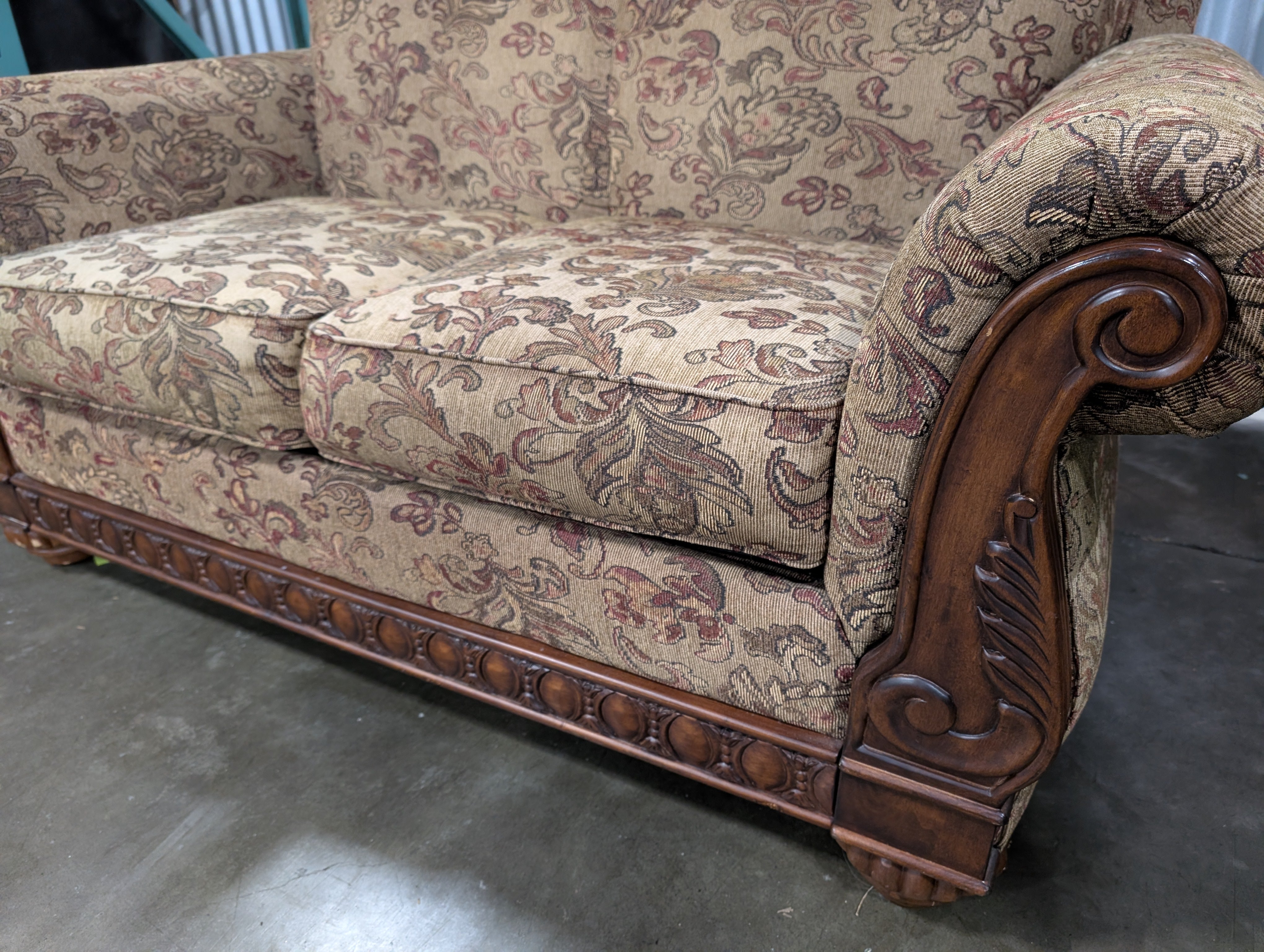 Carved Wood Frame Loveseat