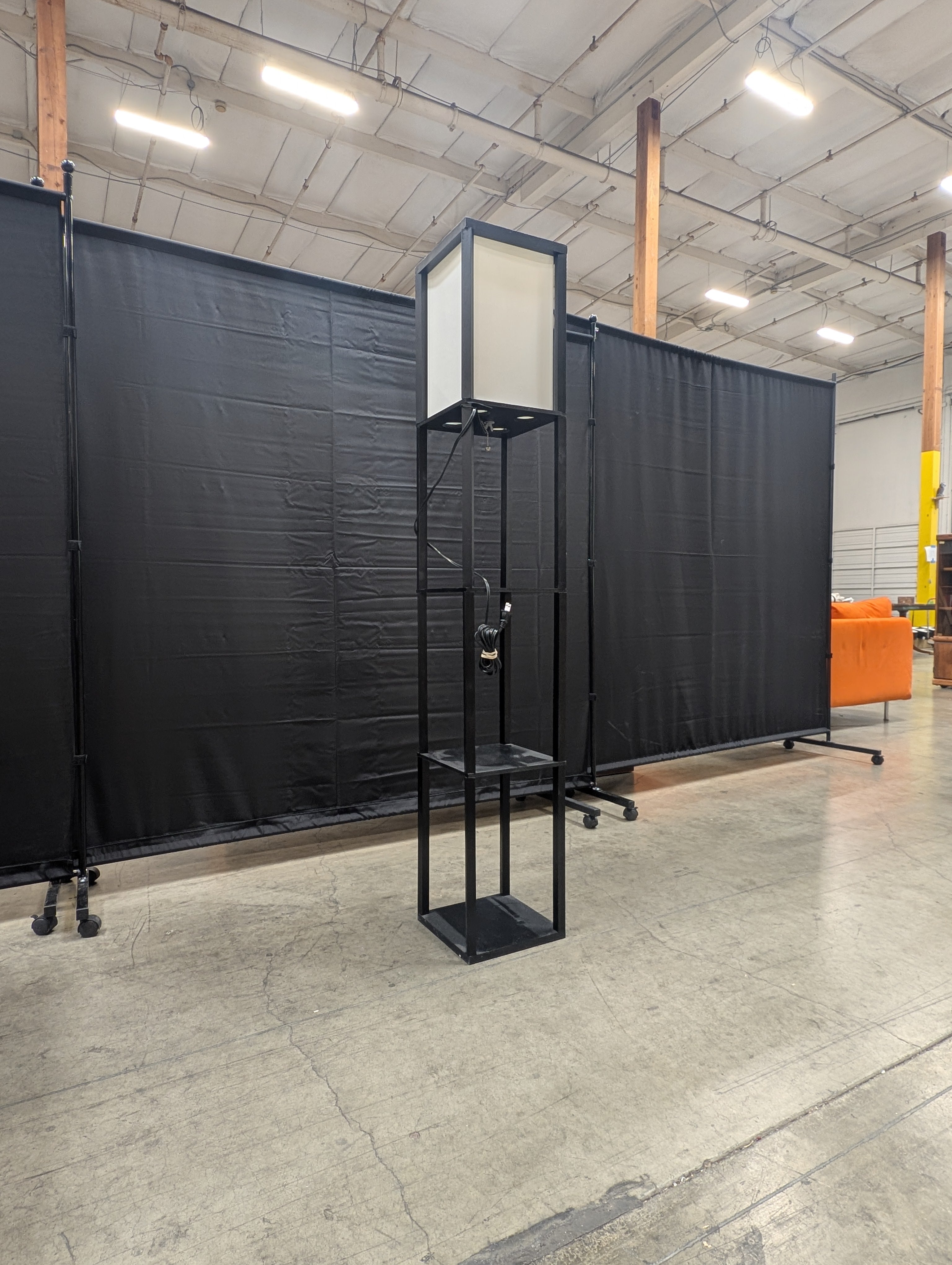 Modern Dark Frame Floor Lamp with Integrated Shelving Unit