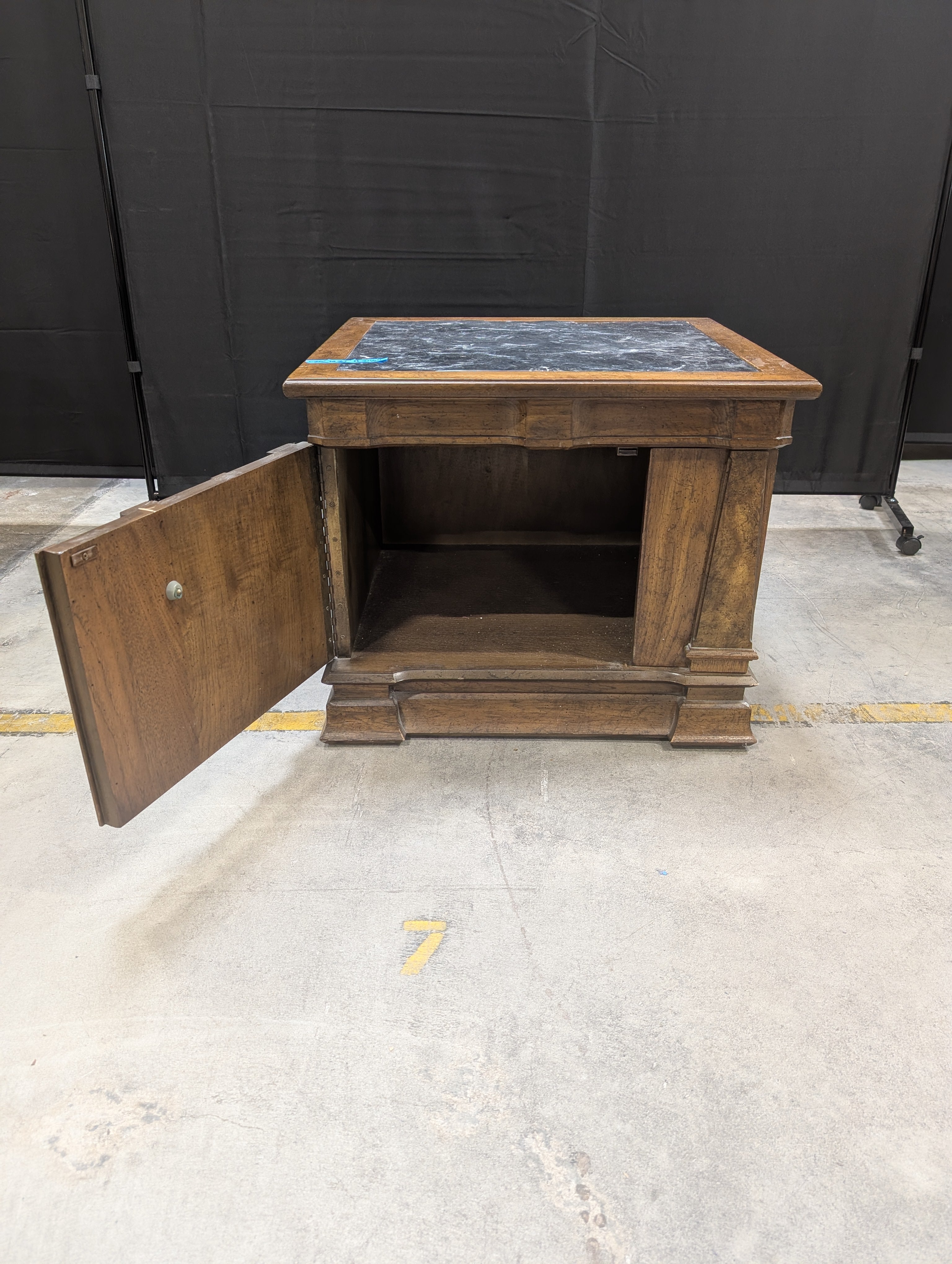 Dark Wood Cabinet End Table with Marble Top