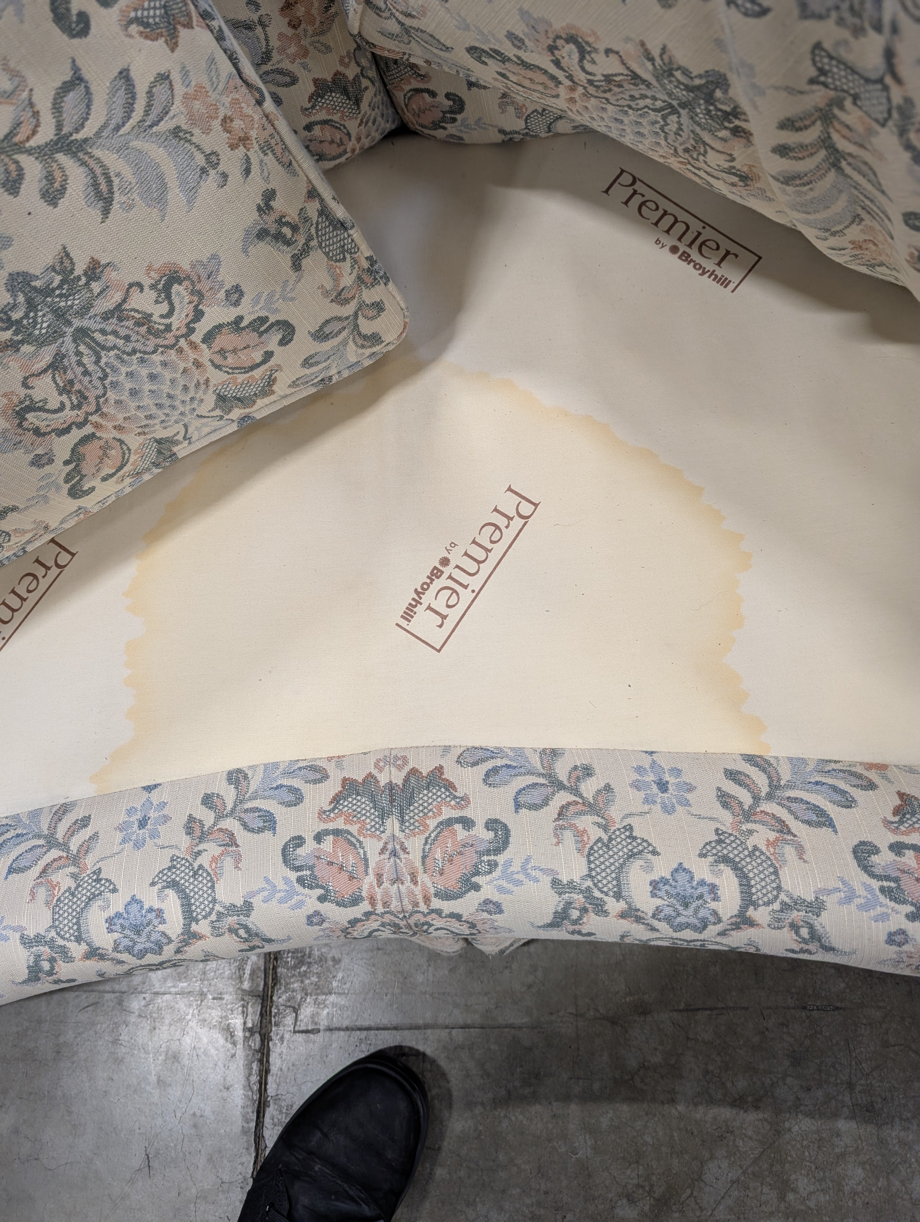 Broyhill Loveseat with Floral Damask Pattern & Rolled Arms
