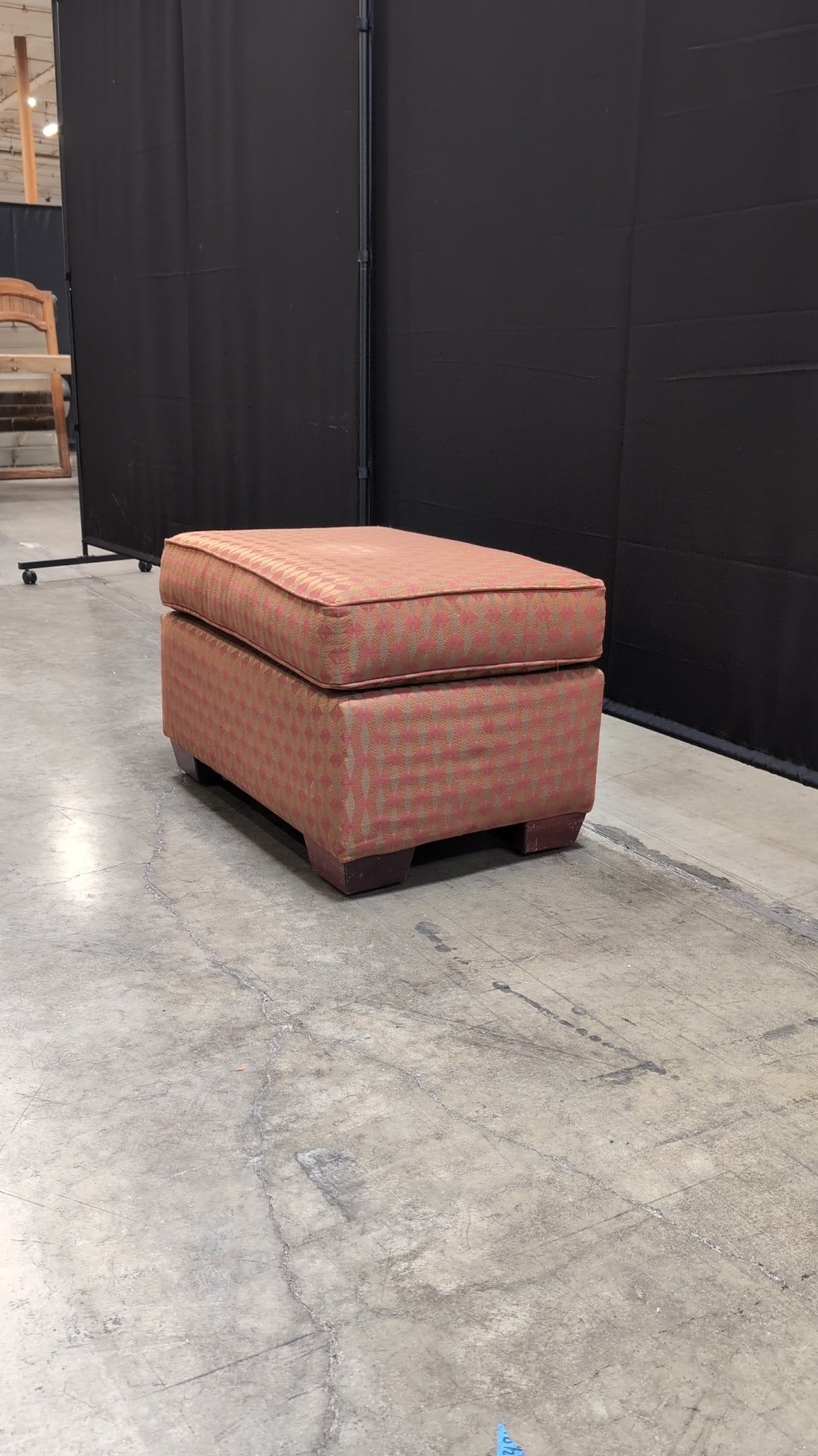 Vibrant Geometric Patterned Upholstered Ottoman with Wooden Furniture Risers
