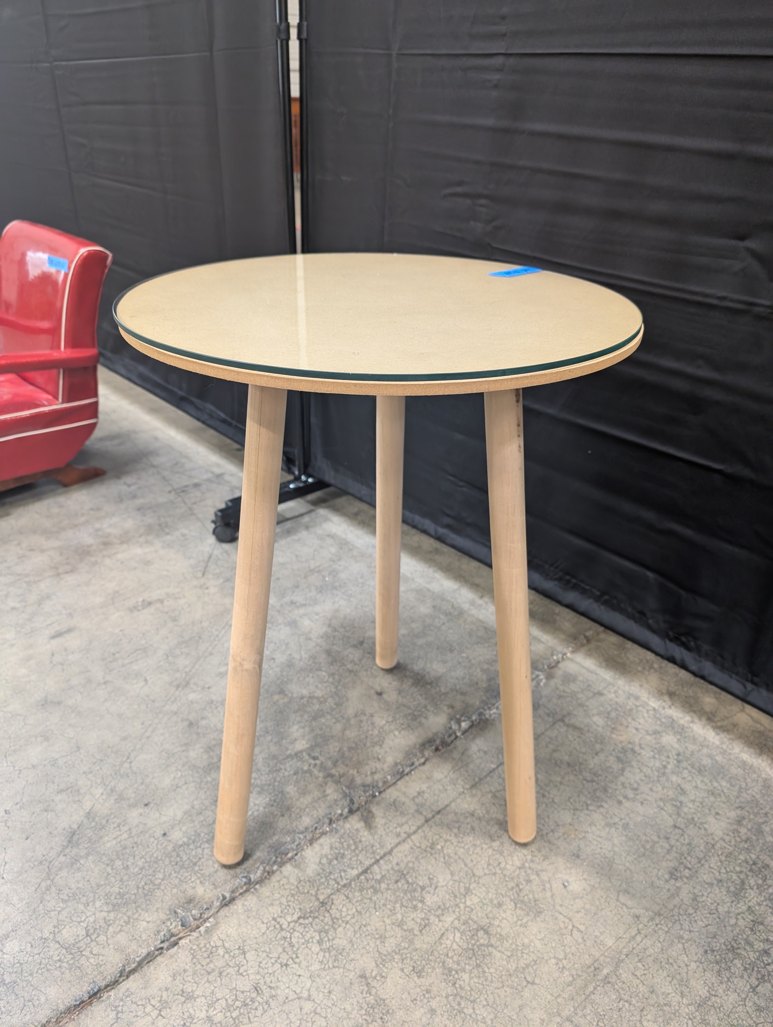 Round Wood End Table with Glass Top