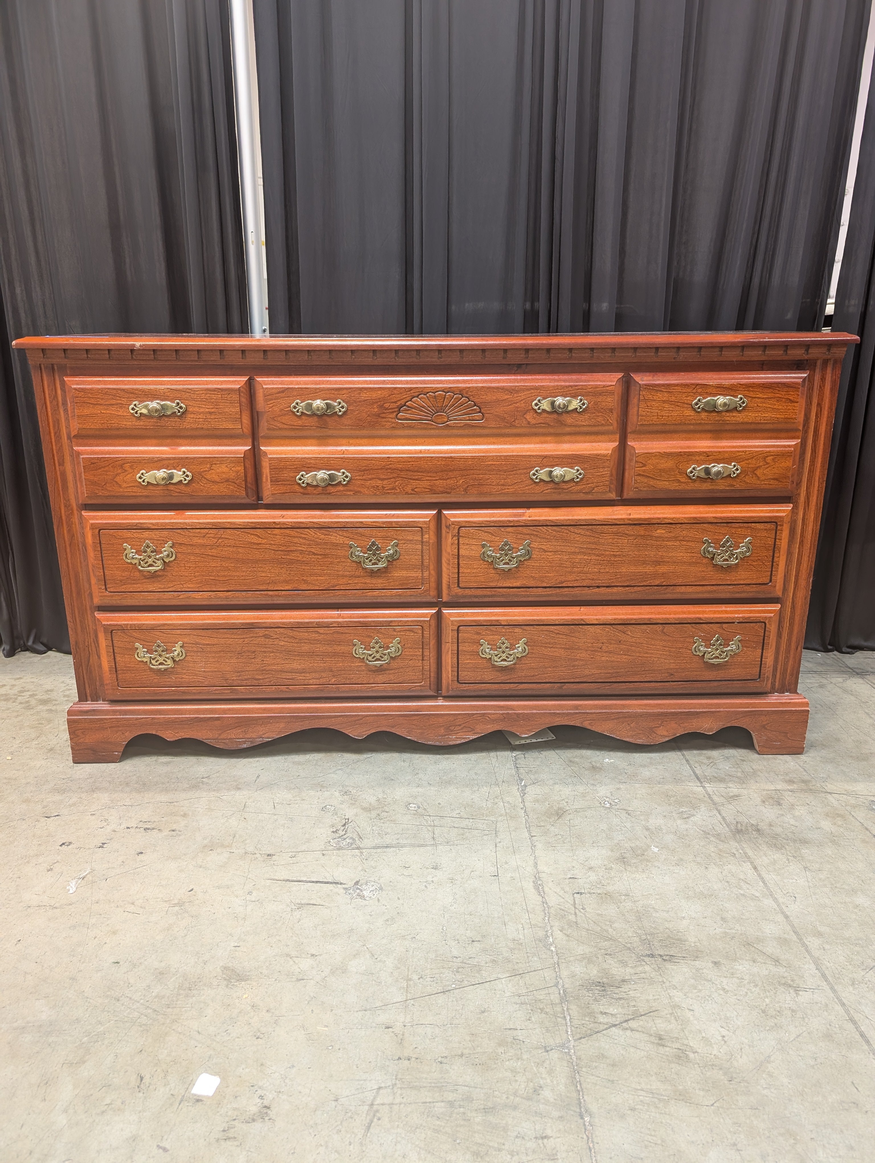 Traditional Broyhill Cherry Wood Dresser with Brass Hardware