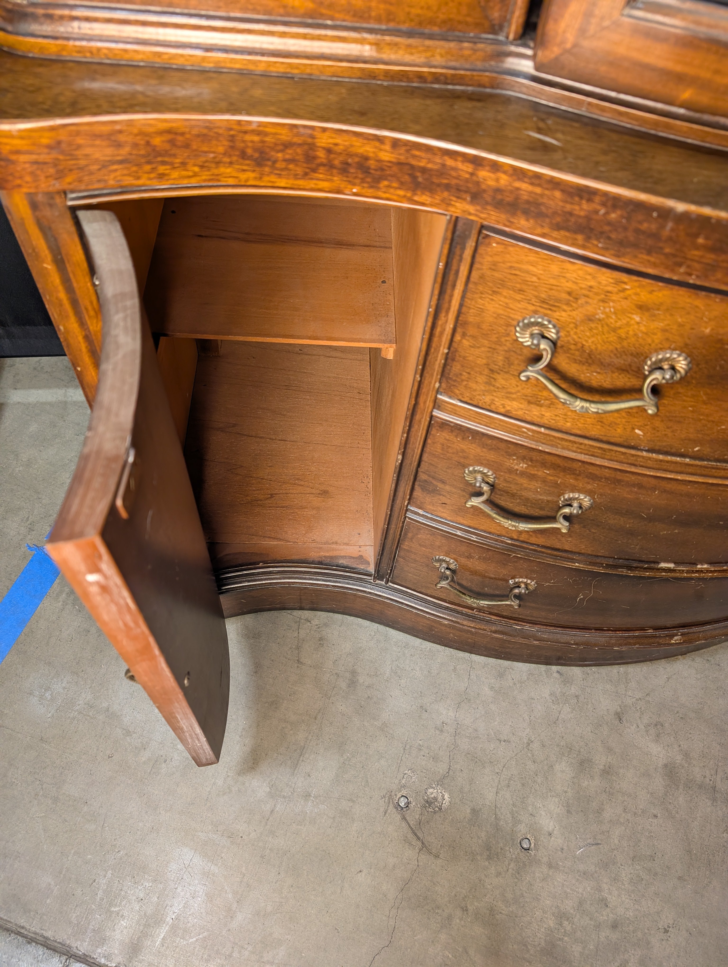 Curved Hardwood China Cabinet with Glass Doors