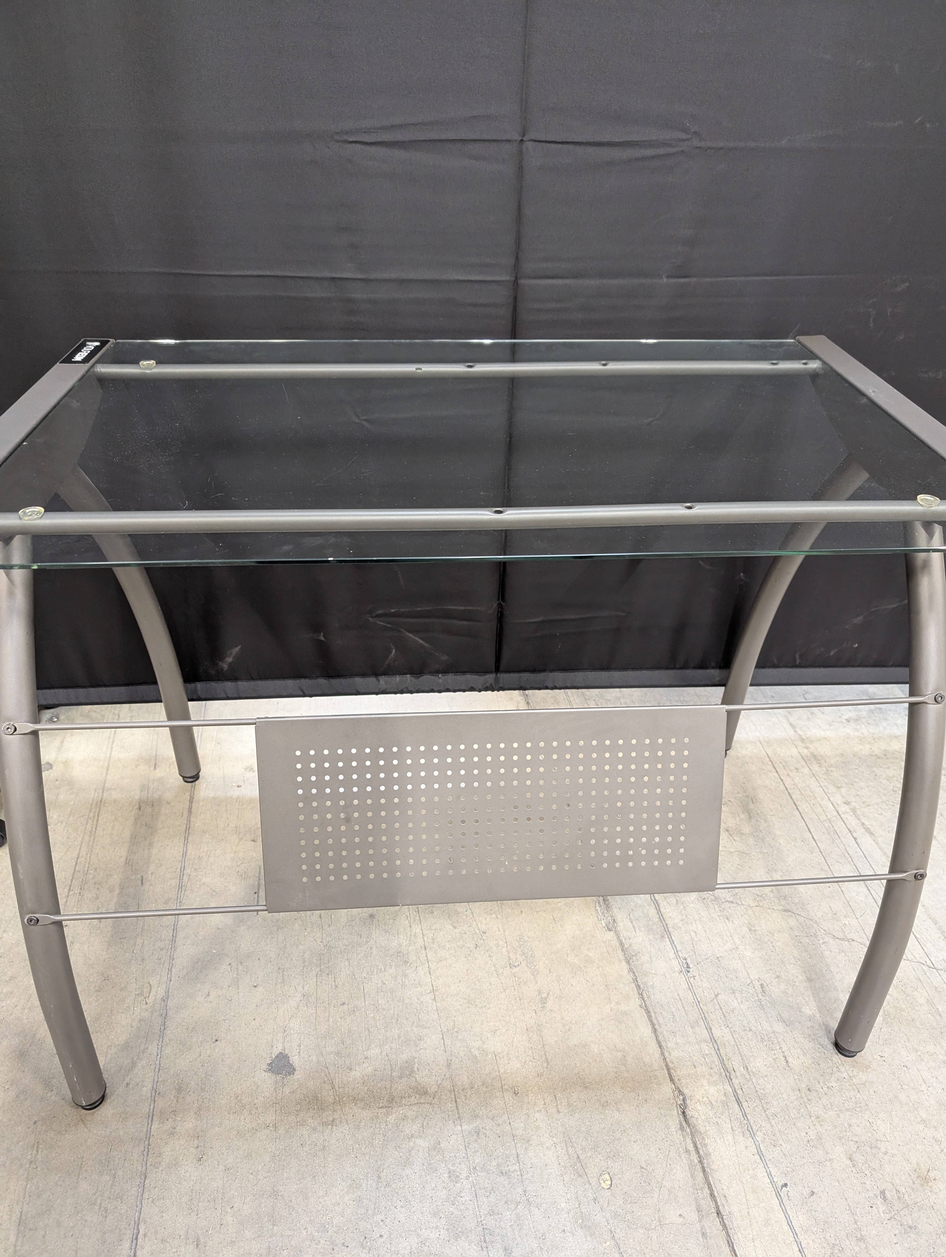 Modern Minimalist Glass & Metal Console Table - Dark Gray Frame