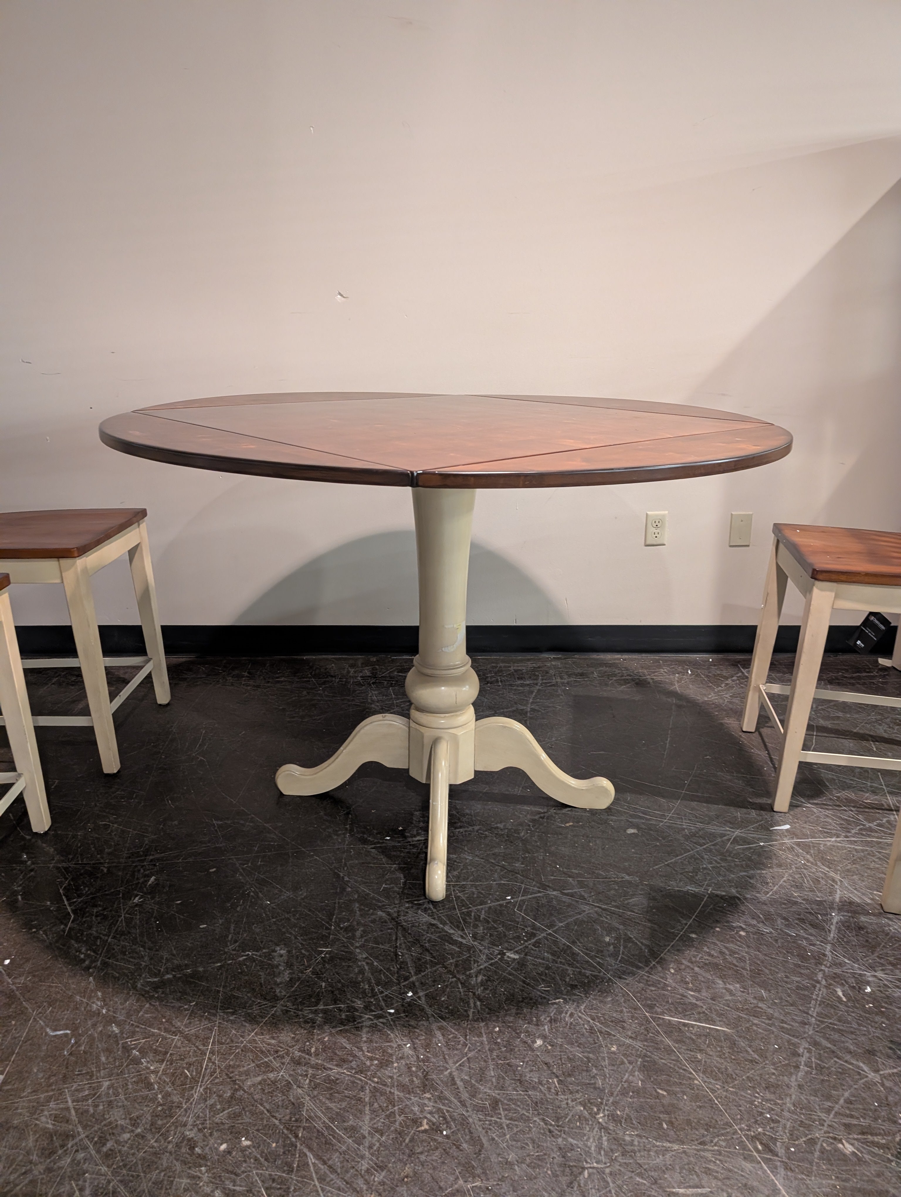 Compact Two-Tone Wood Dining Set with Slat Back Chairs