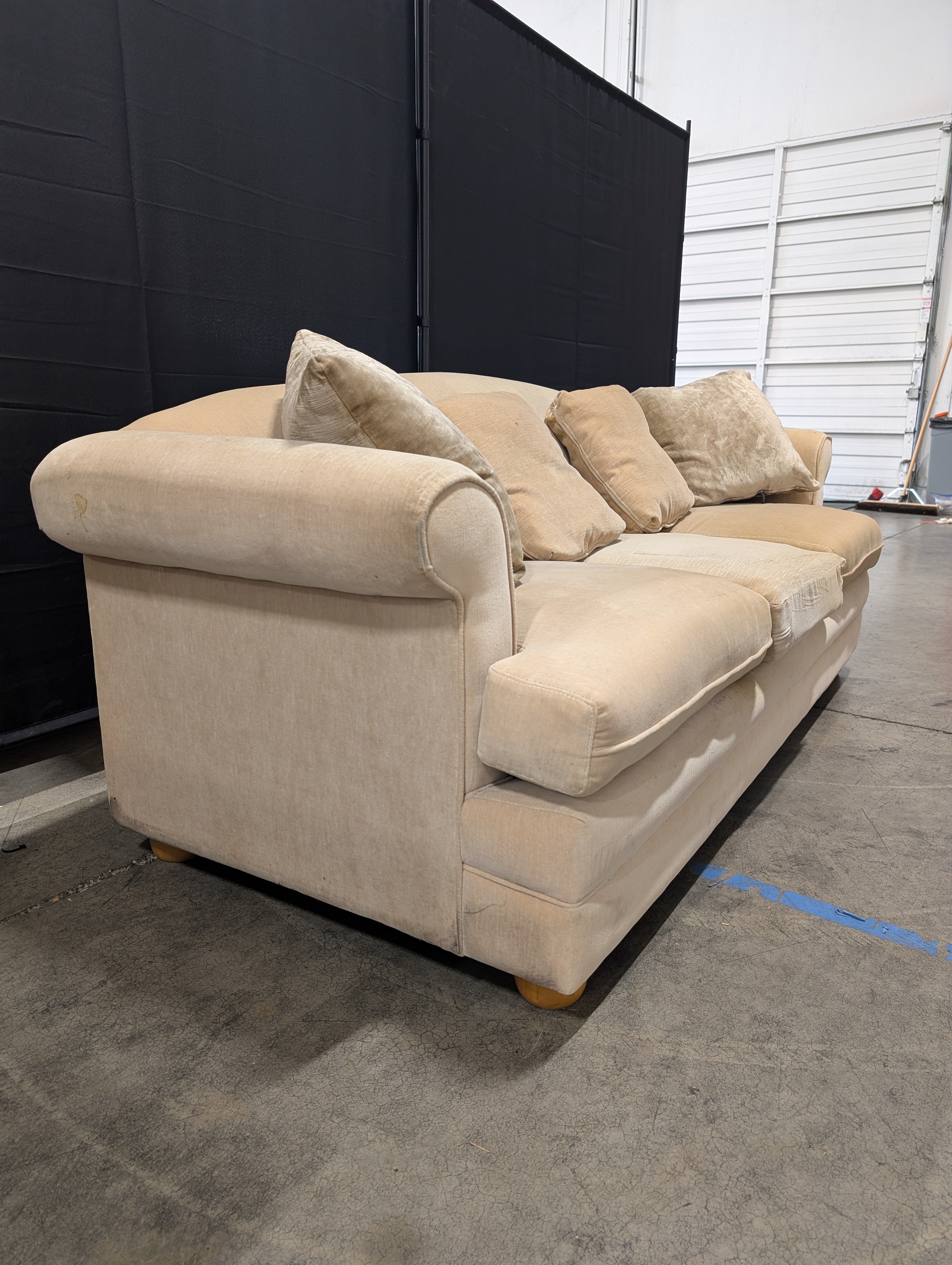 Neutral Fabric Upholstered Sofa with Rolled Arms
