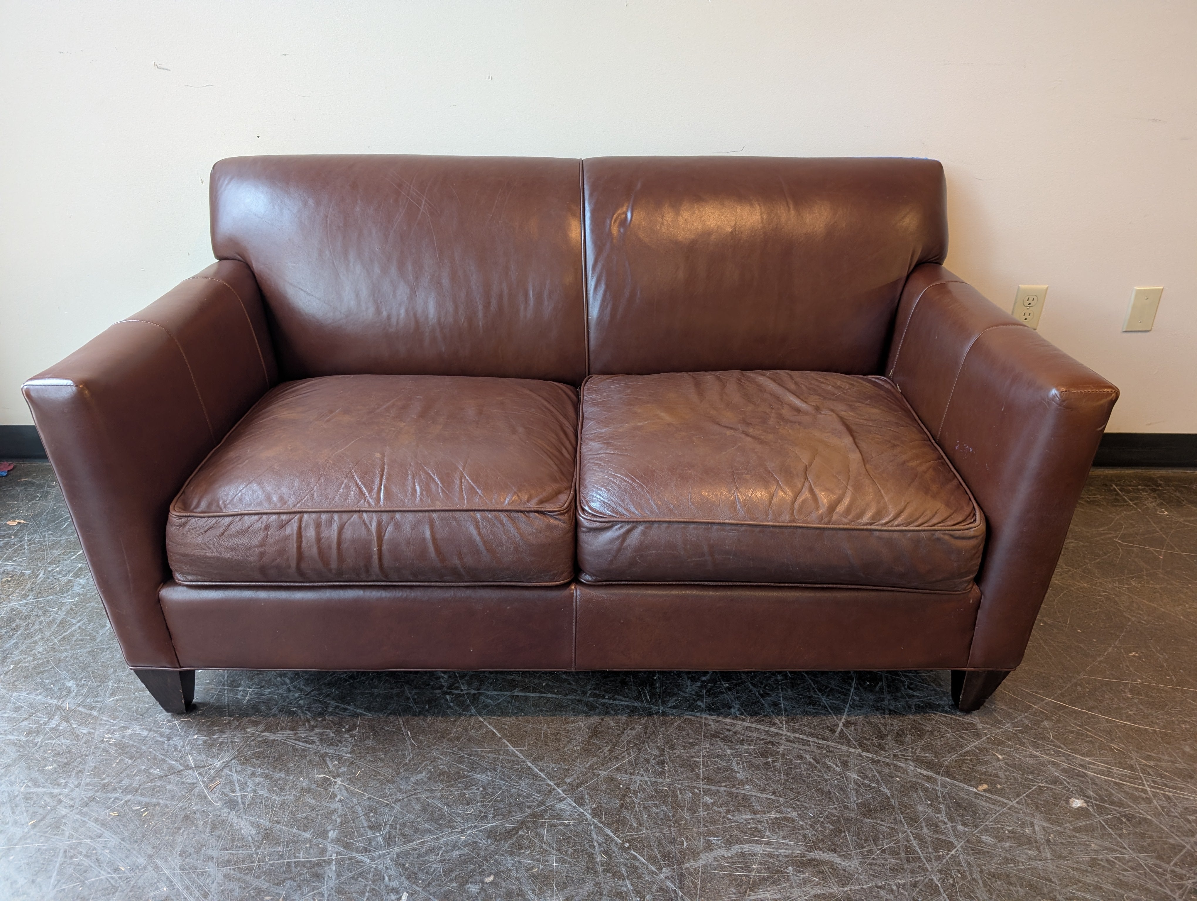 Crate and Barrel Axis 62" Leather Loveseat in Excellent Condition