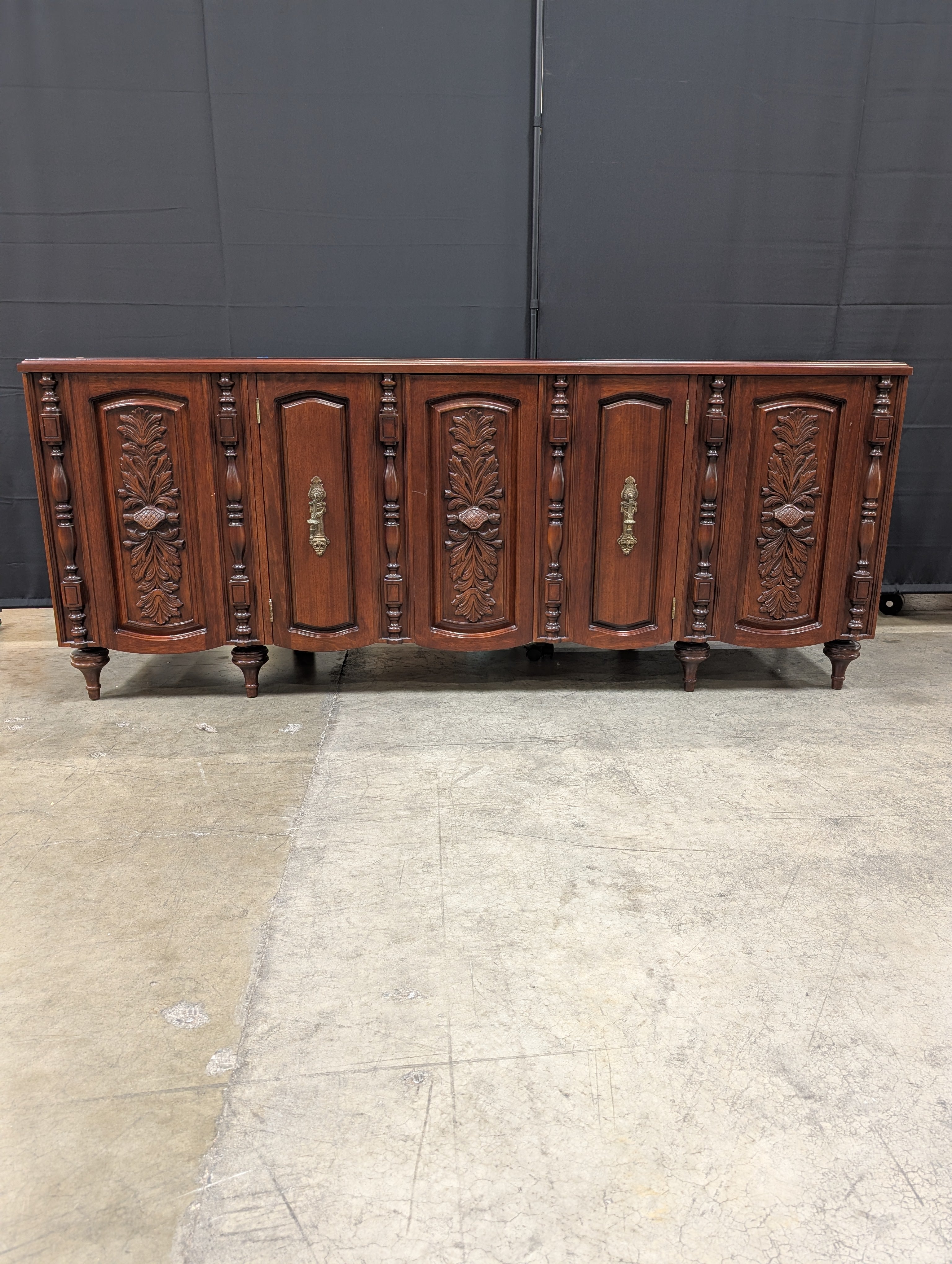 Freed Waren inc. Dark Wood Credenza with Carved Fronts