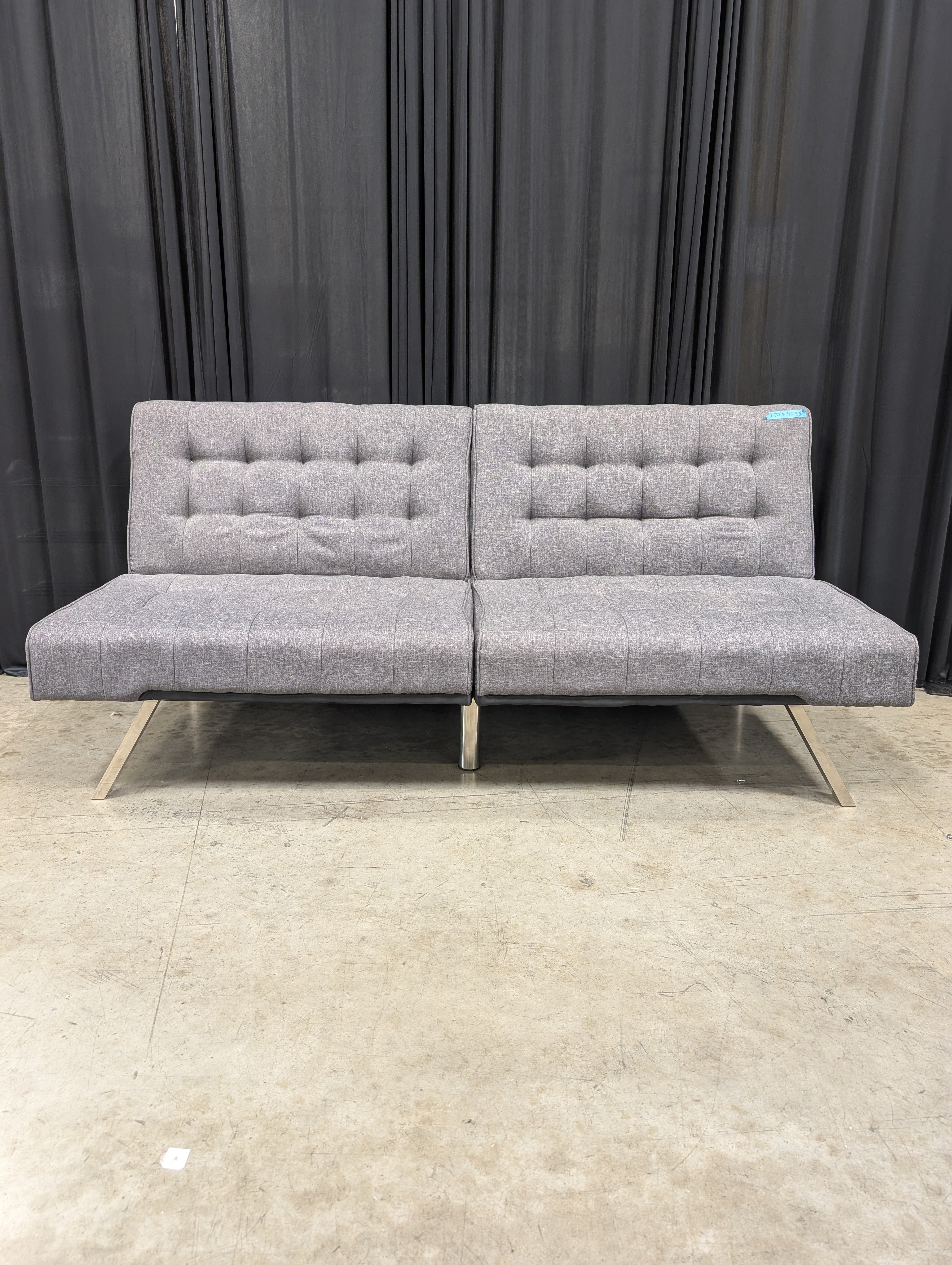 Tufted Grey Split-Back Couch in Fabric