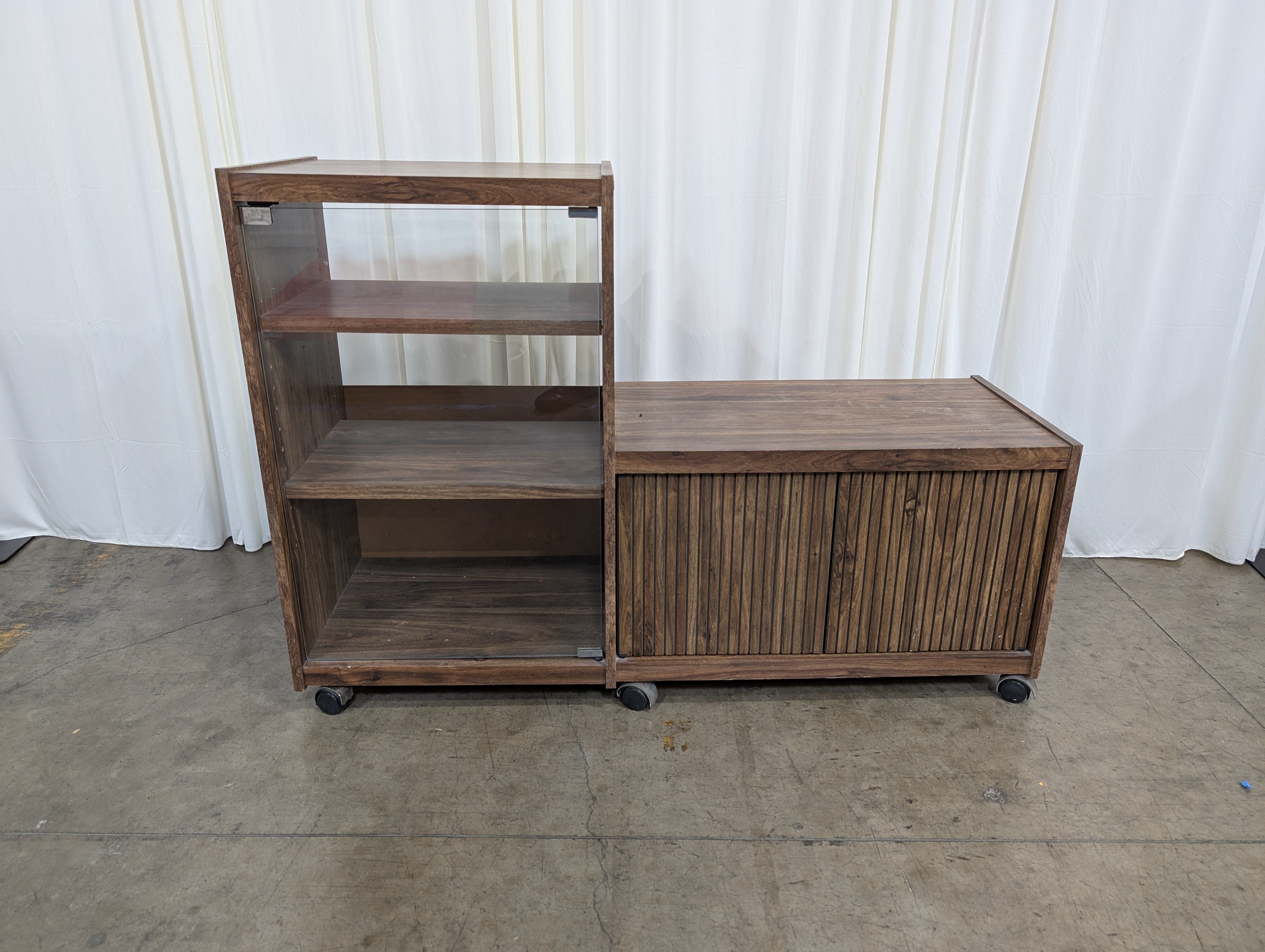 Brown Wood Slatted Door TV Stand