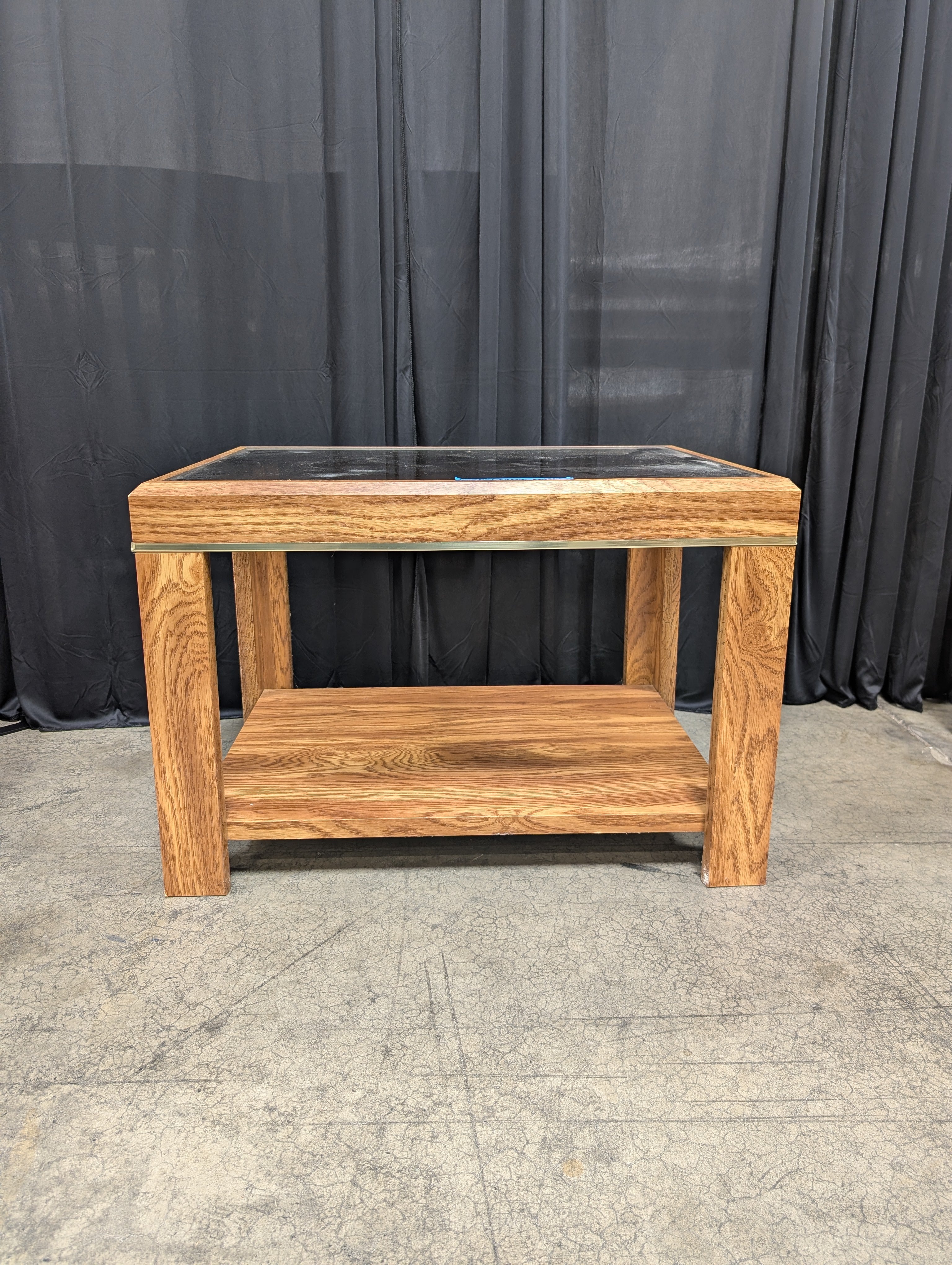 Mid-Century Oak End Table with Glass Top