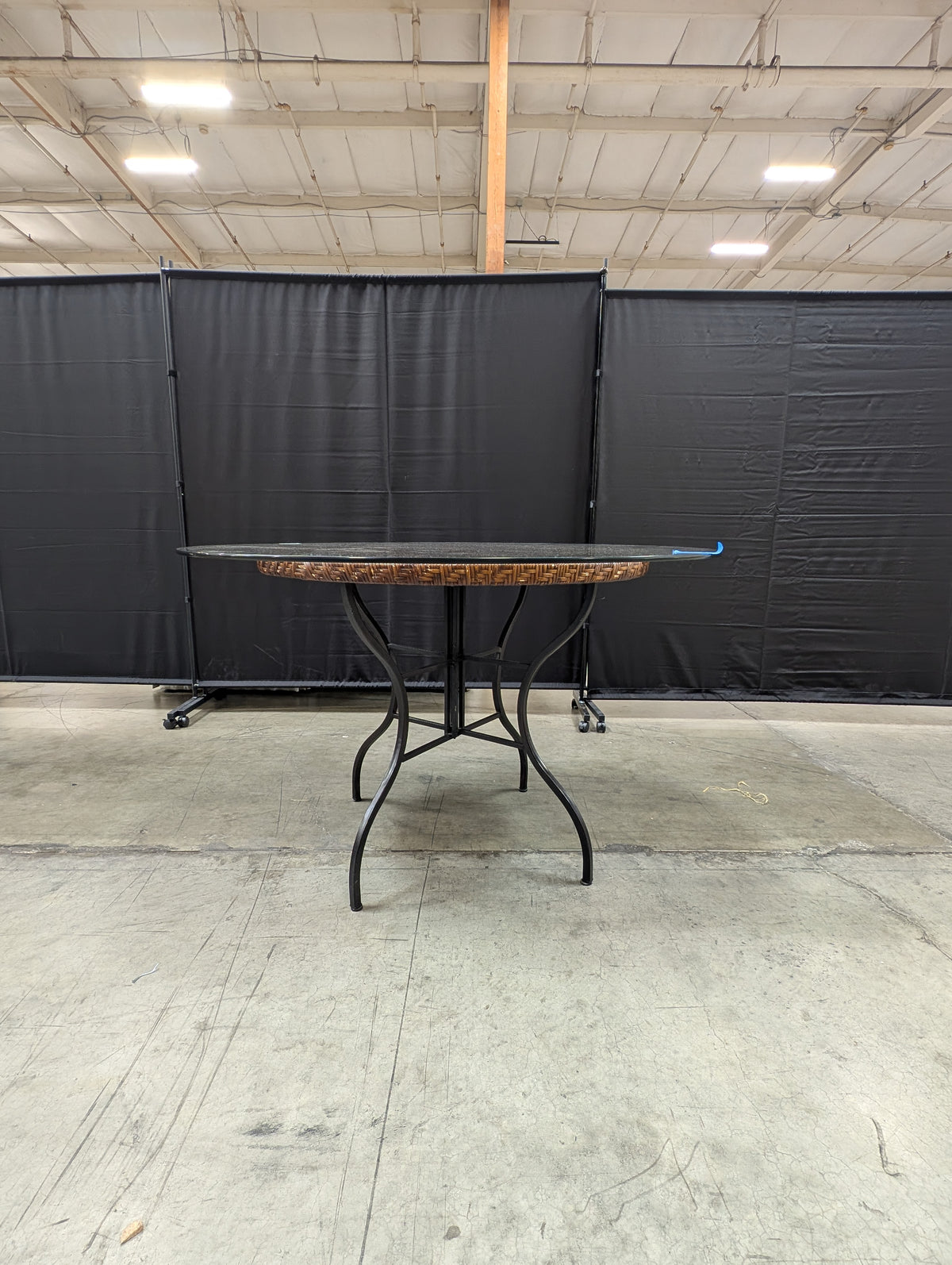 Round Glass Top Dining Table with Wrought Iron Base