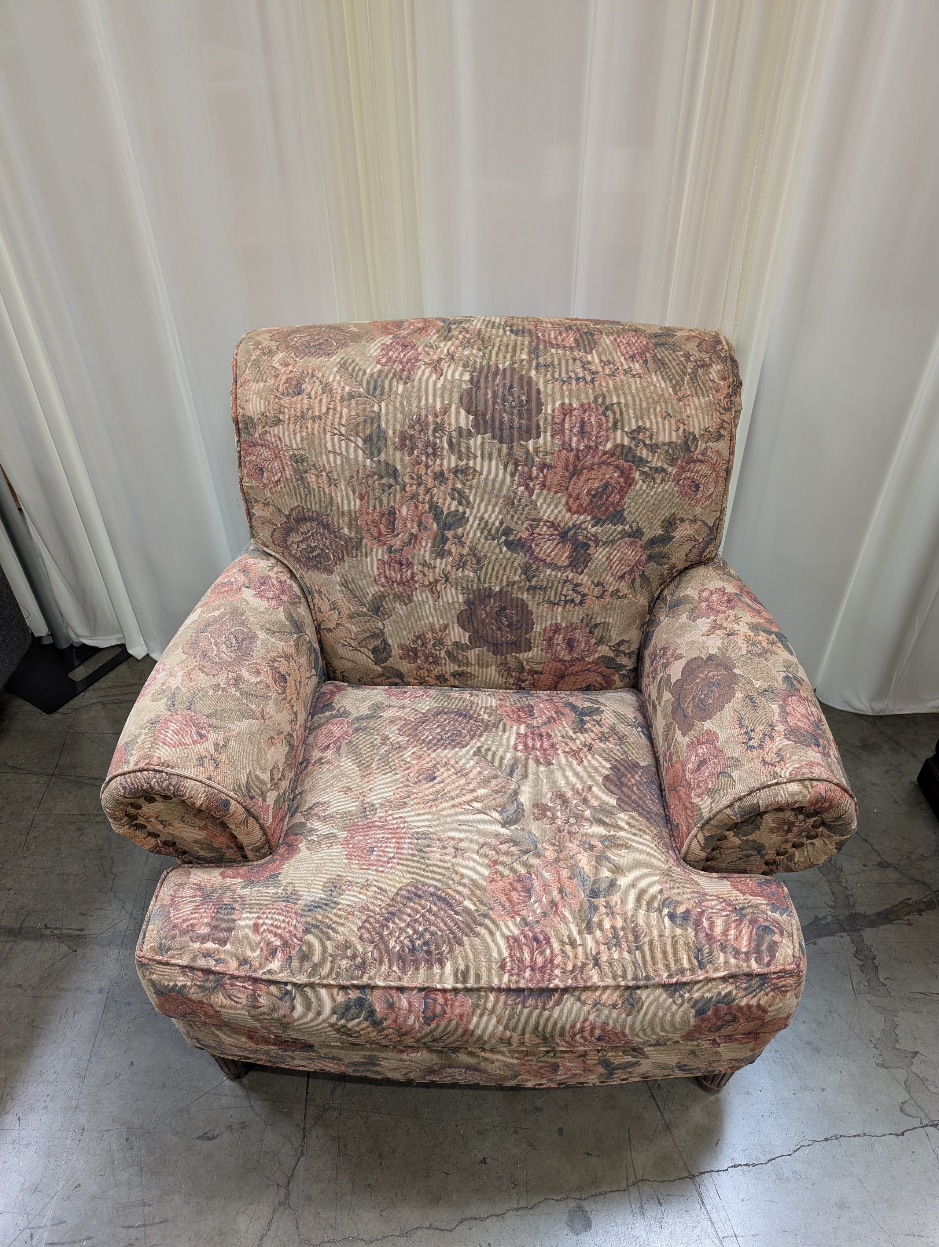 Traditional Floral Upholstered Armchair with Rolled Arms