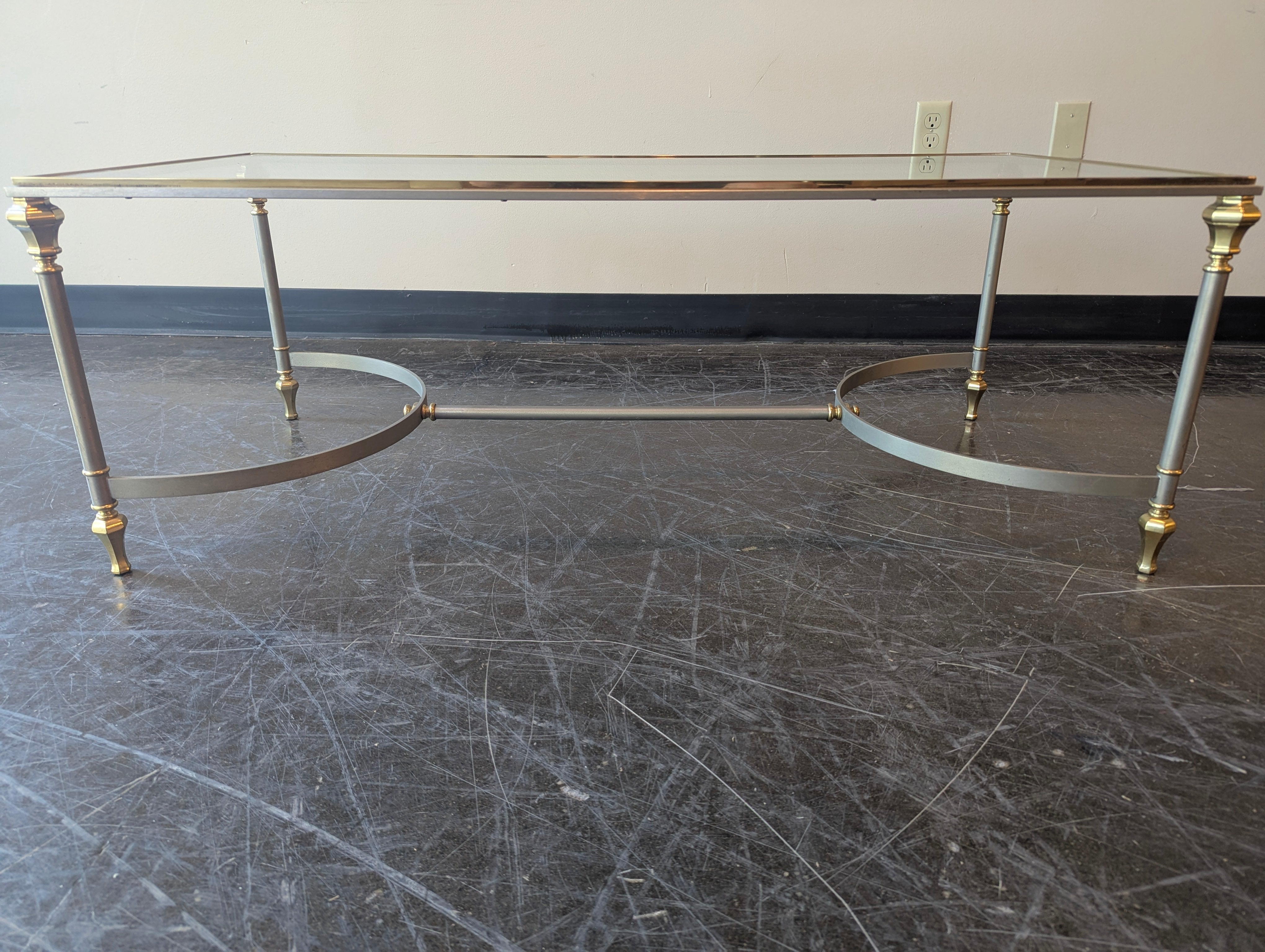Glass-Top Coffee Table with Brass Accents