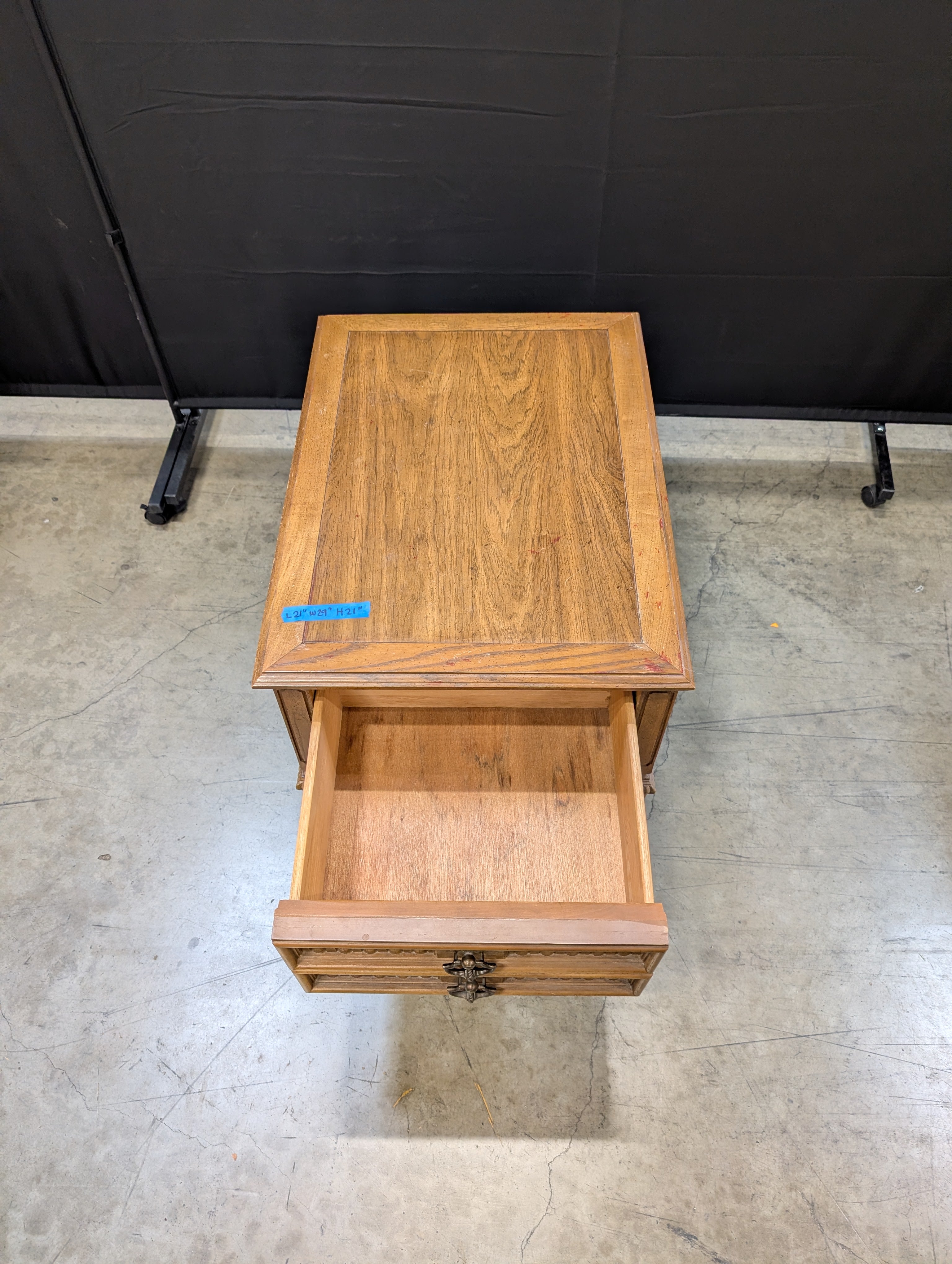 Vintage Carved Hardwood Two-Drawer Nightstand