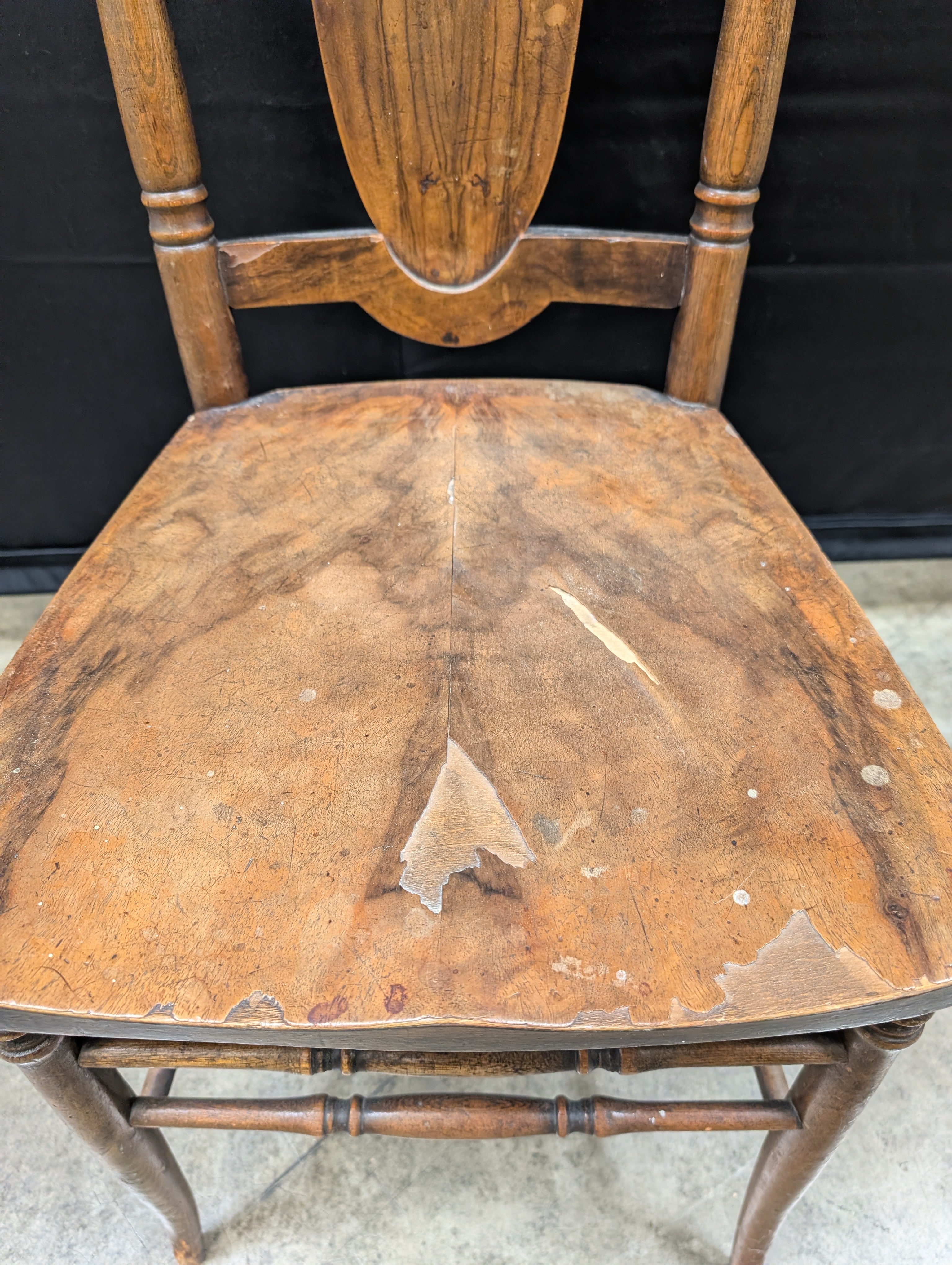 Vintage Dark Wood Oval Back Spindle Chair