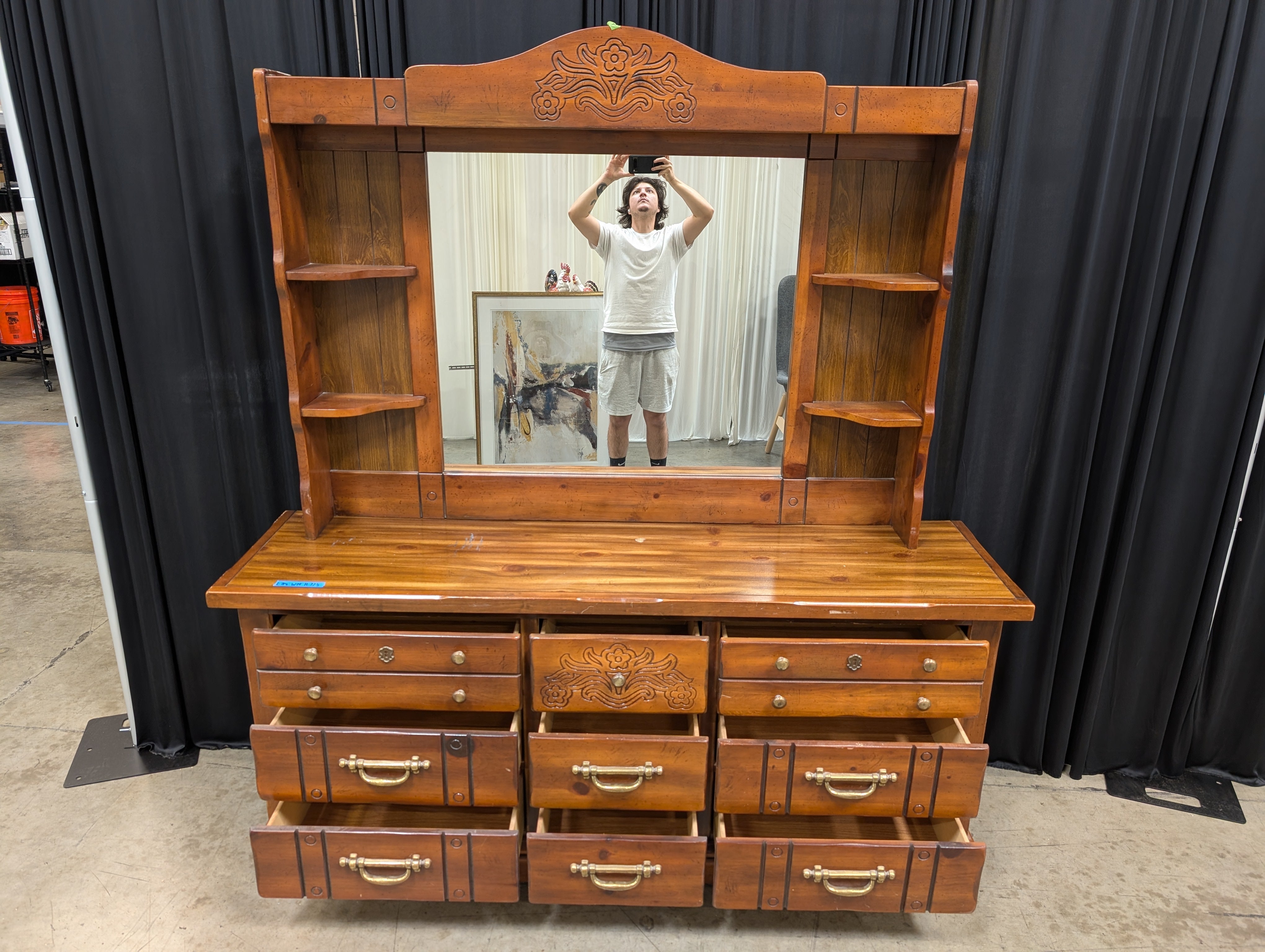 Traditional Carved Wood Dresser with Mirror