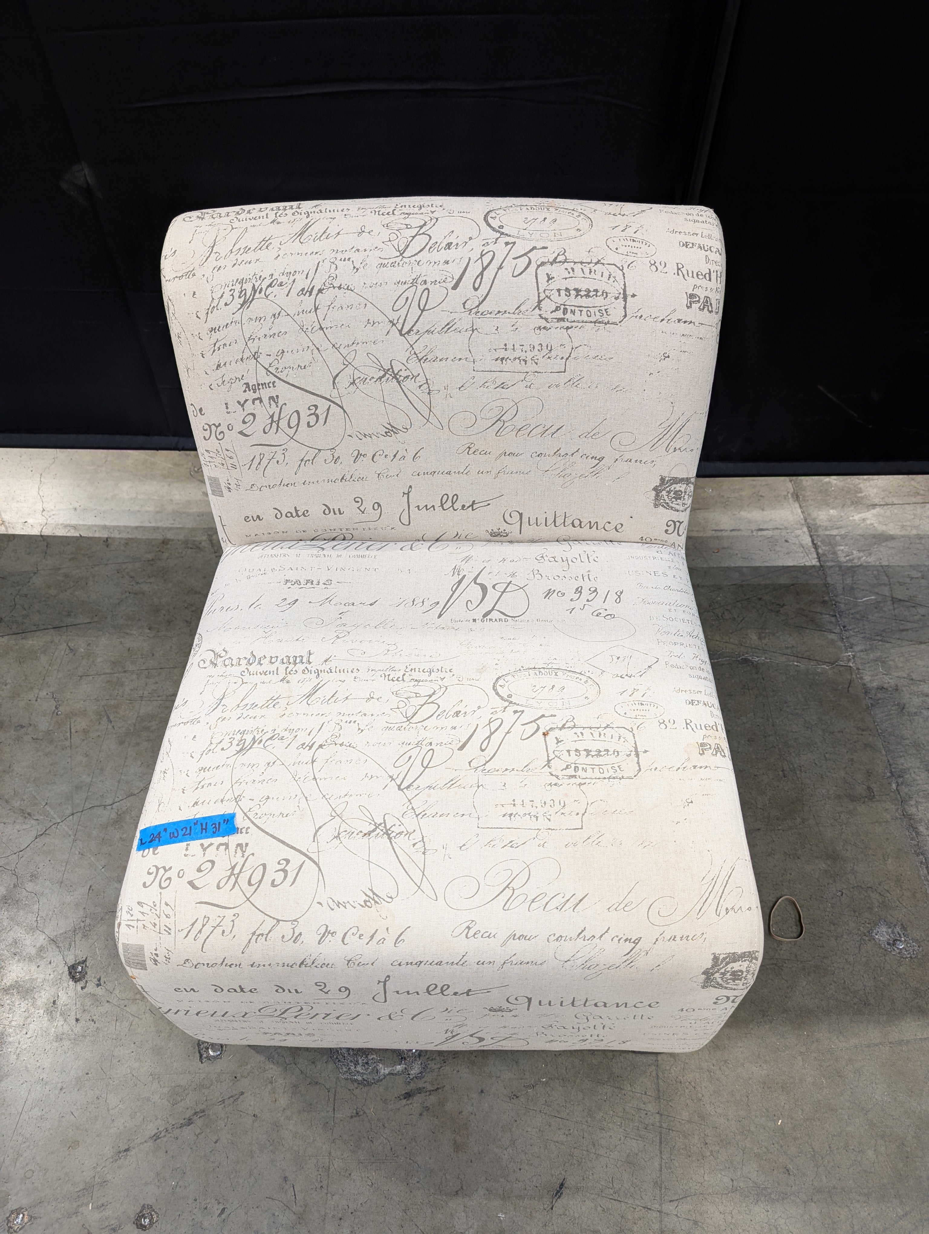Parisian Script Upholstered Armless Accent Chair used