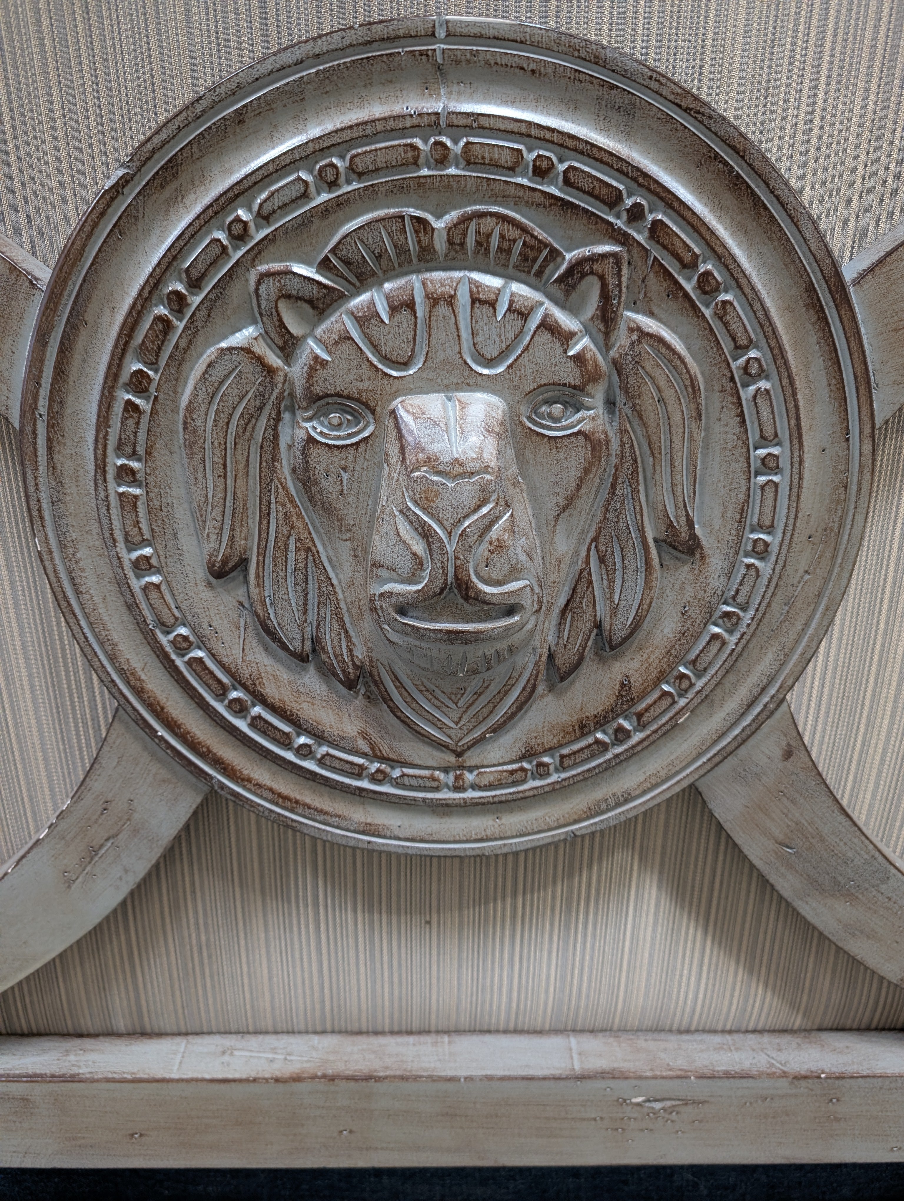 Vintage Style Blue Upholstered Armchair with Carved Wood Frame