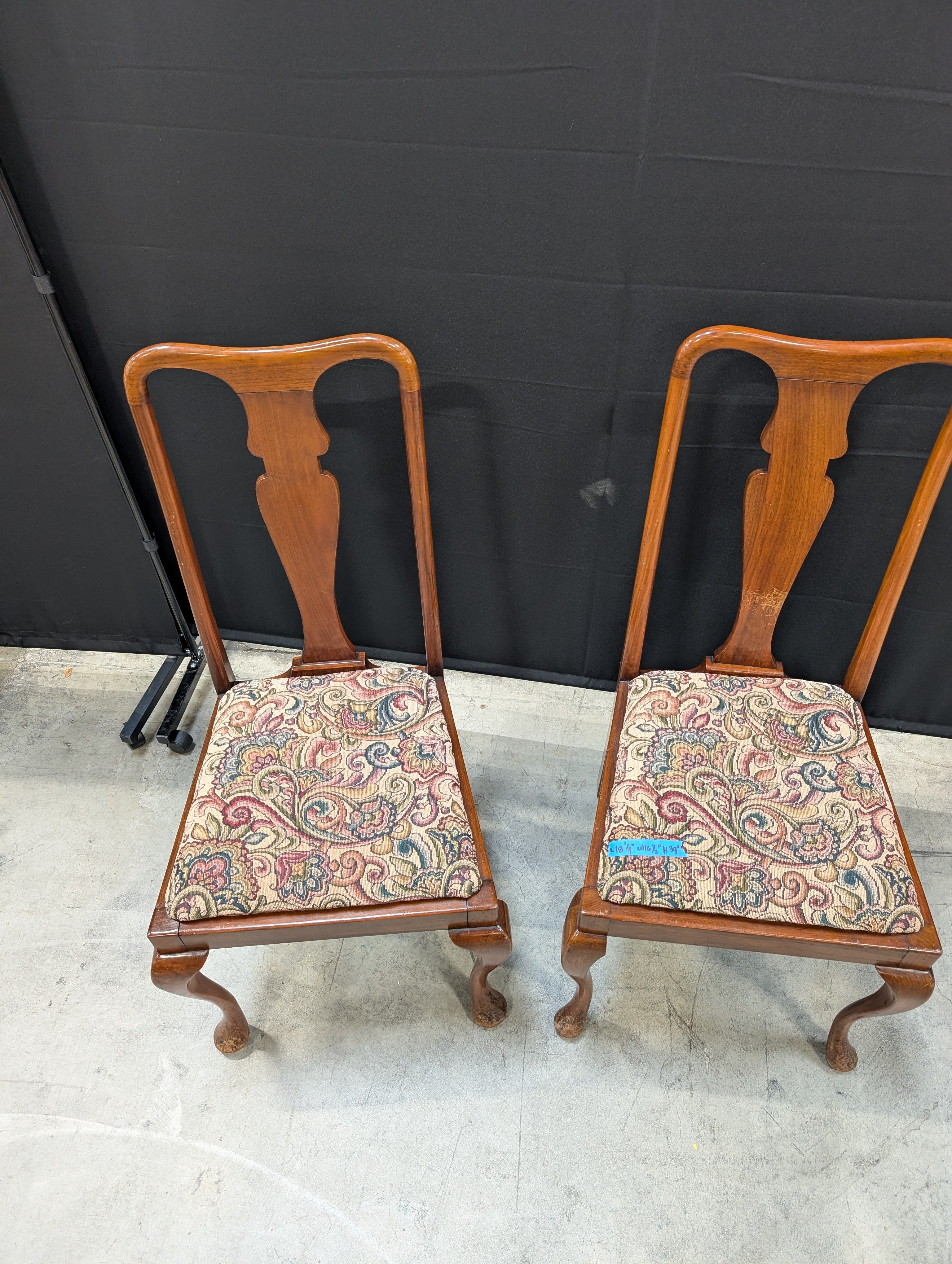 Traditional Dark Wood Dining Chair with Paisley Upholstery