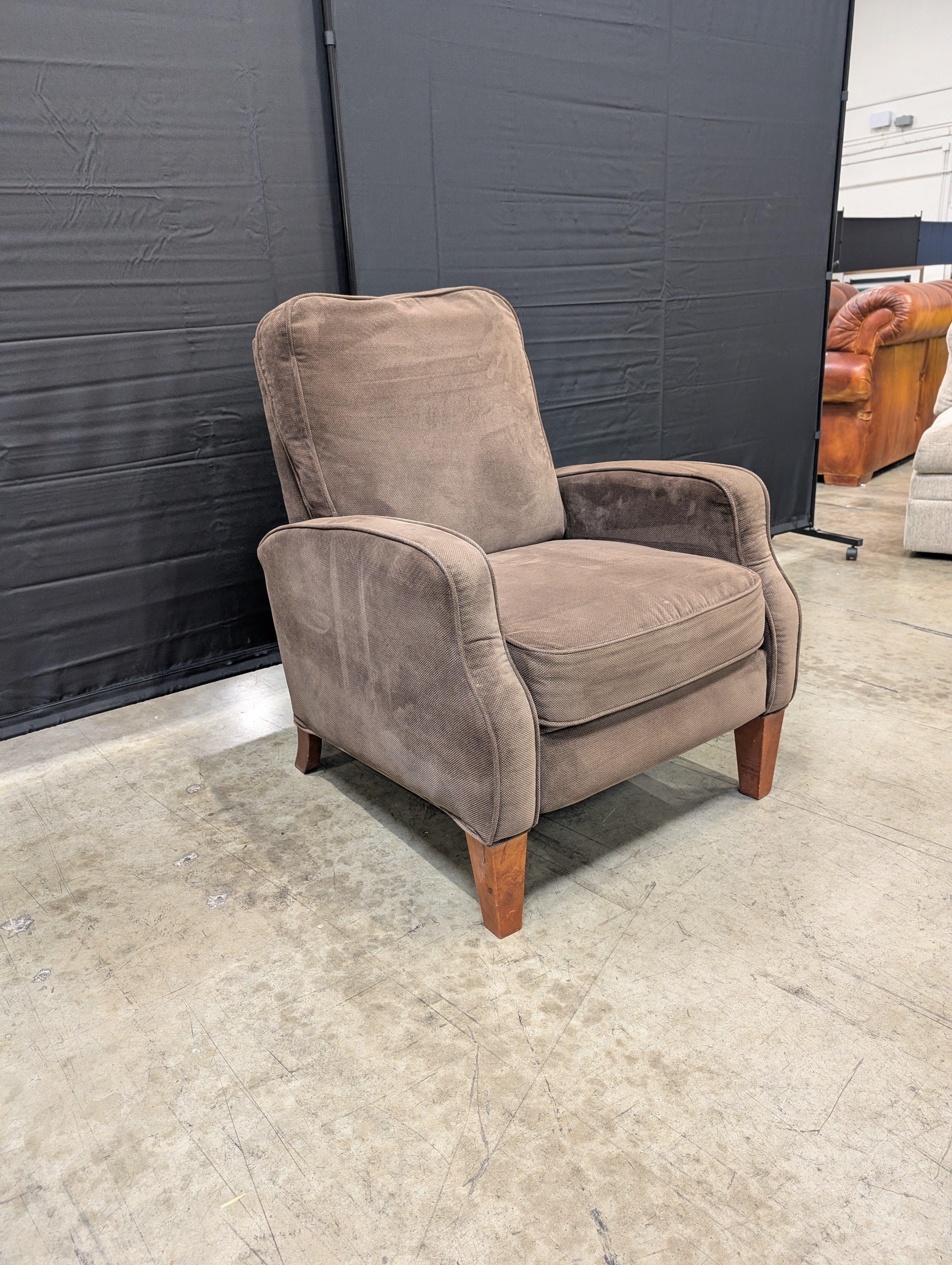 Cozy Brown Textured Fabric Armchair with Wood Legs