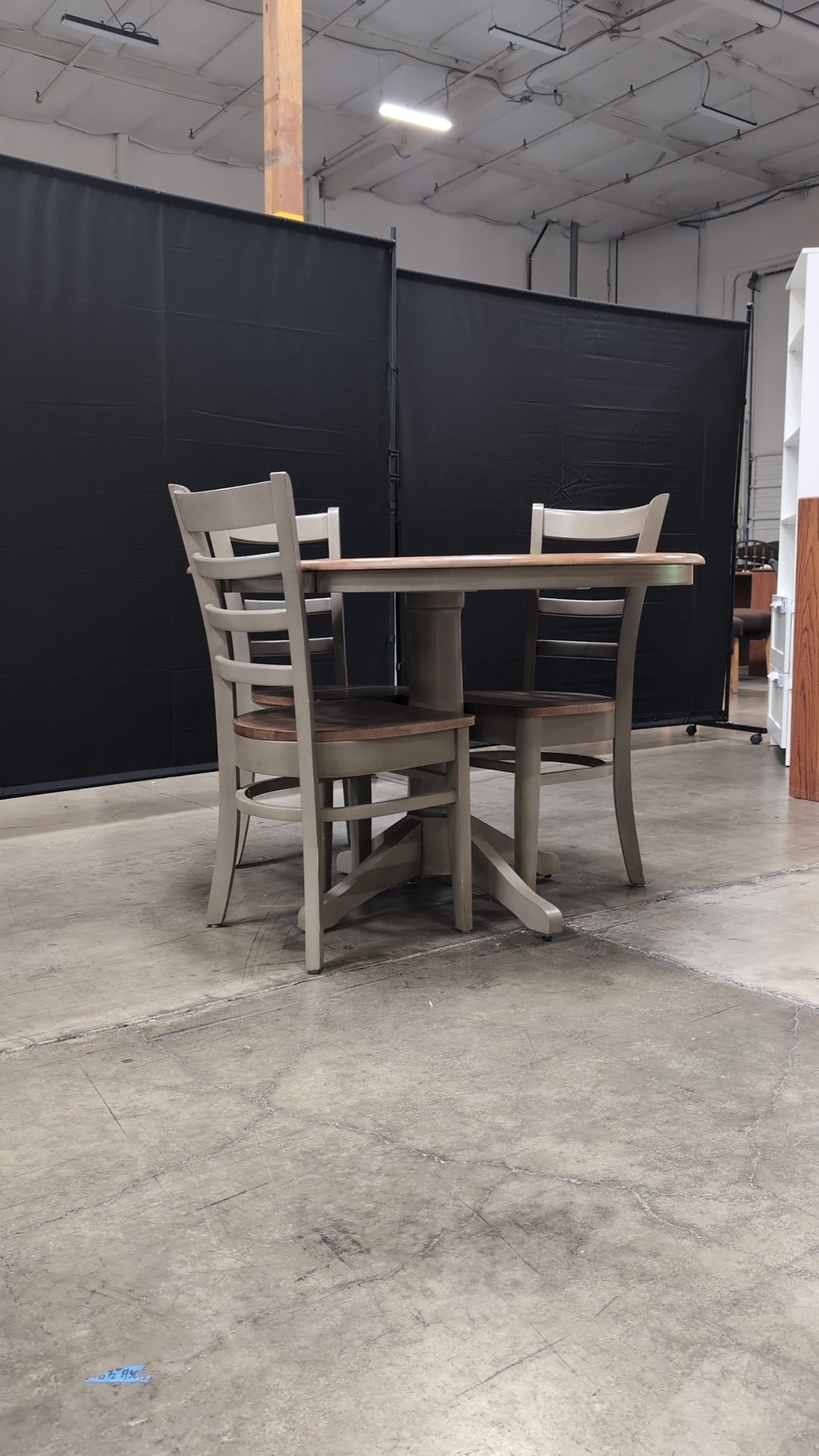 Space-Saving Drop-Leaf Dining Table with Three Two-Tone Ladder-Back Chairs