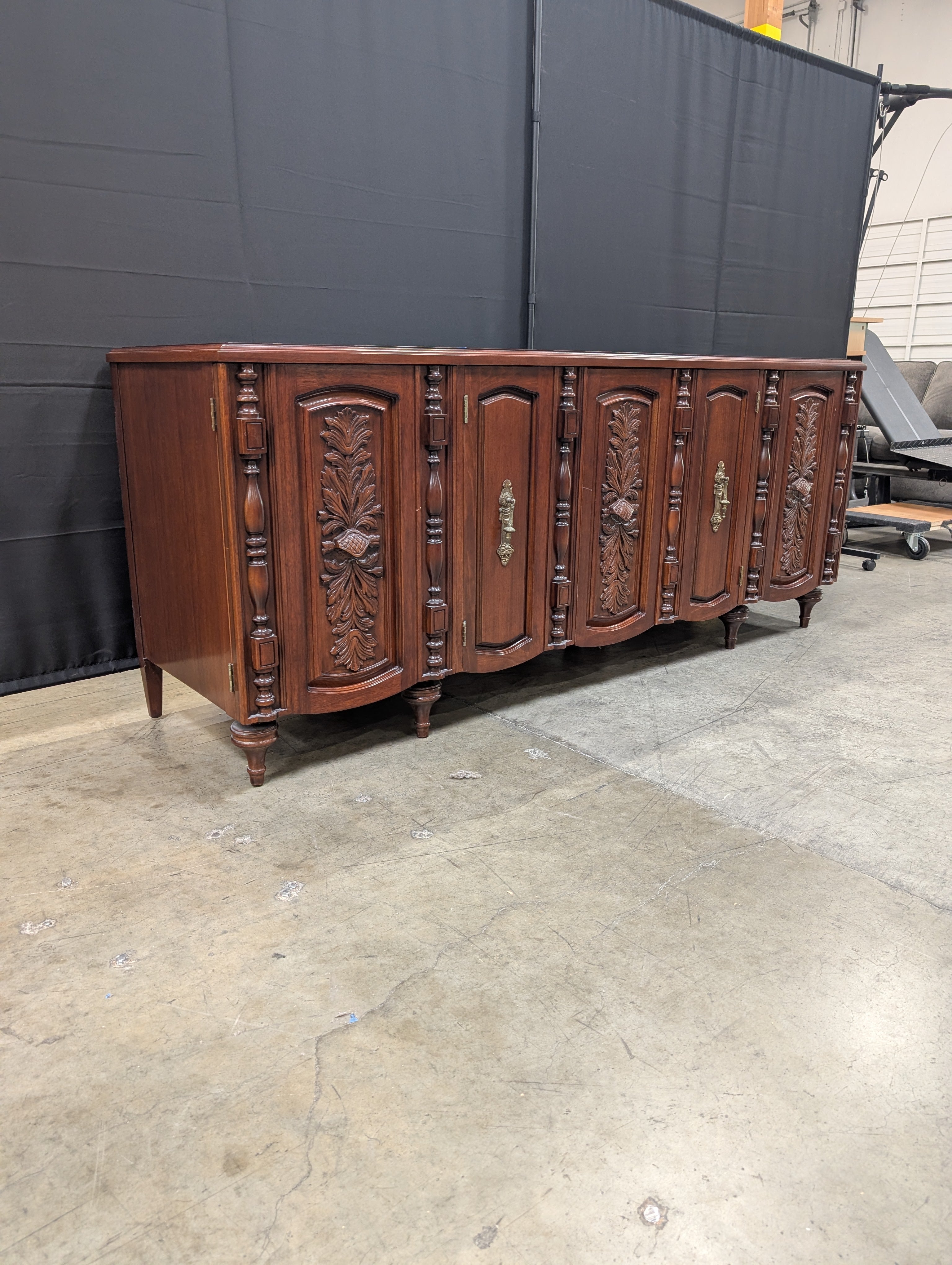 Freed Waren inc. Dark Wood Credenza with Carved Fronts