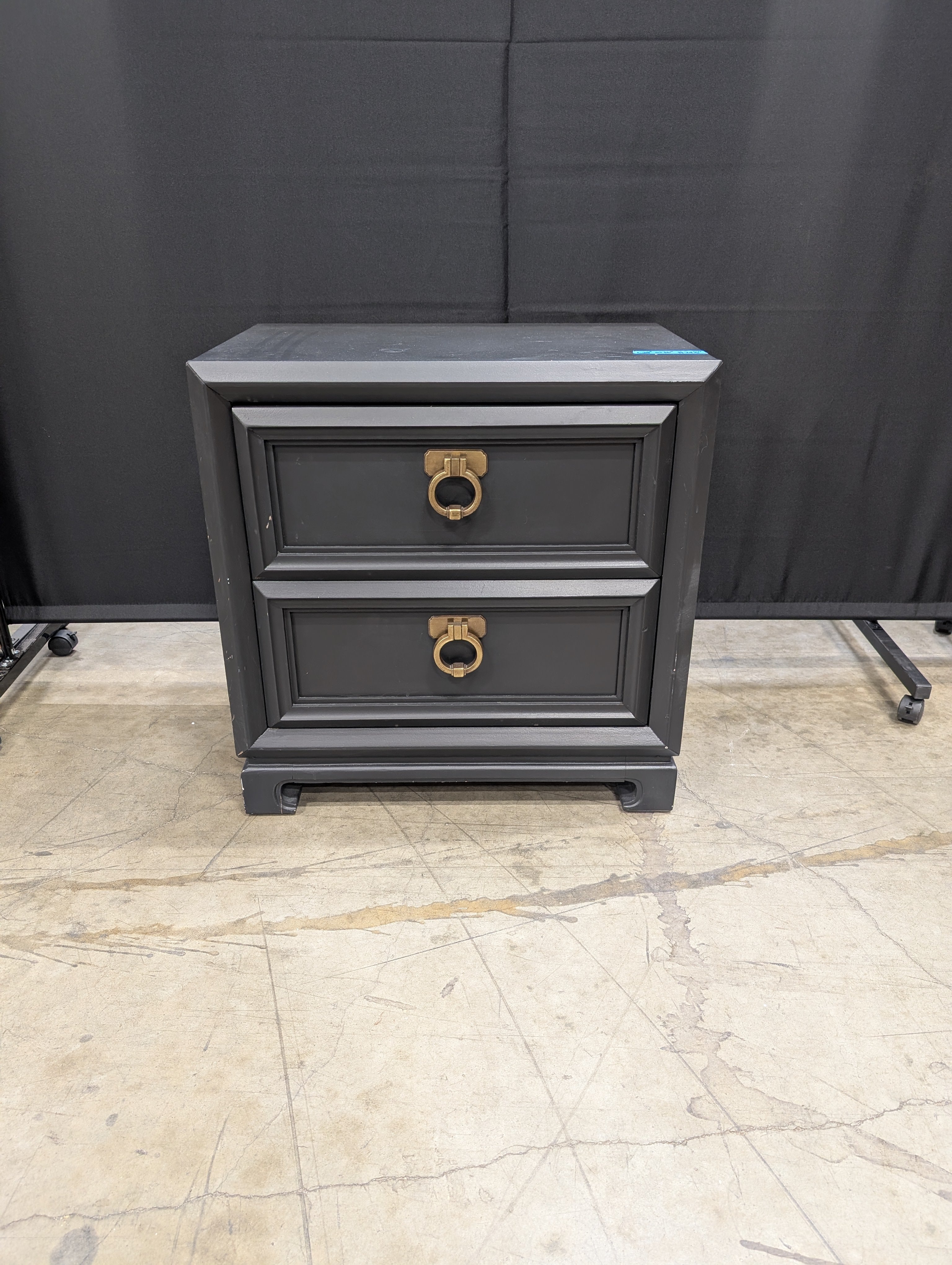 Black Two-Drawer Bedroom Thomasville Nightstand with Ring Pulls