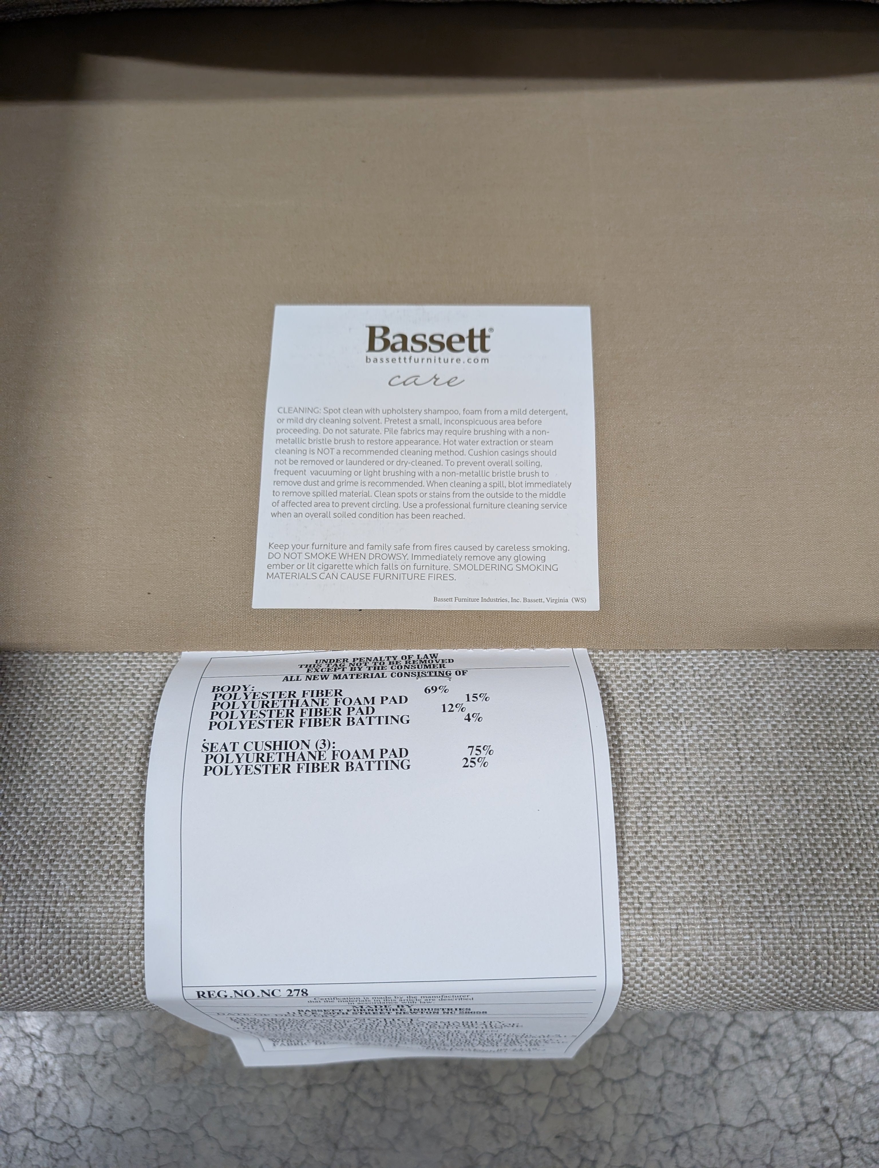 Neutral Toned Bassett Three-Seater Fabric Sofa