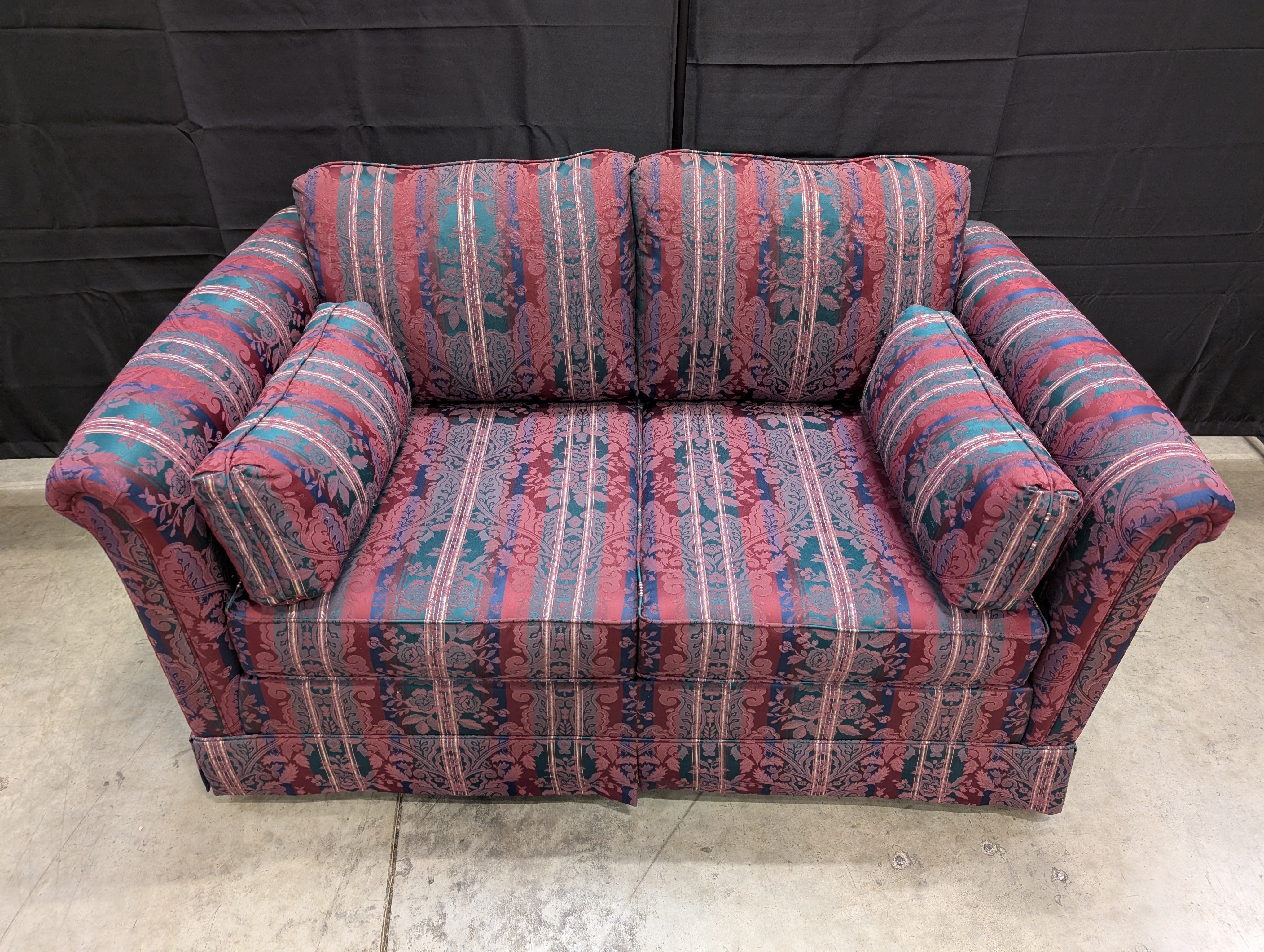 Traditional Burgundy Striped Two-Seater Sofa